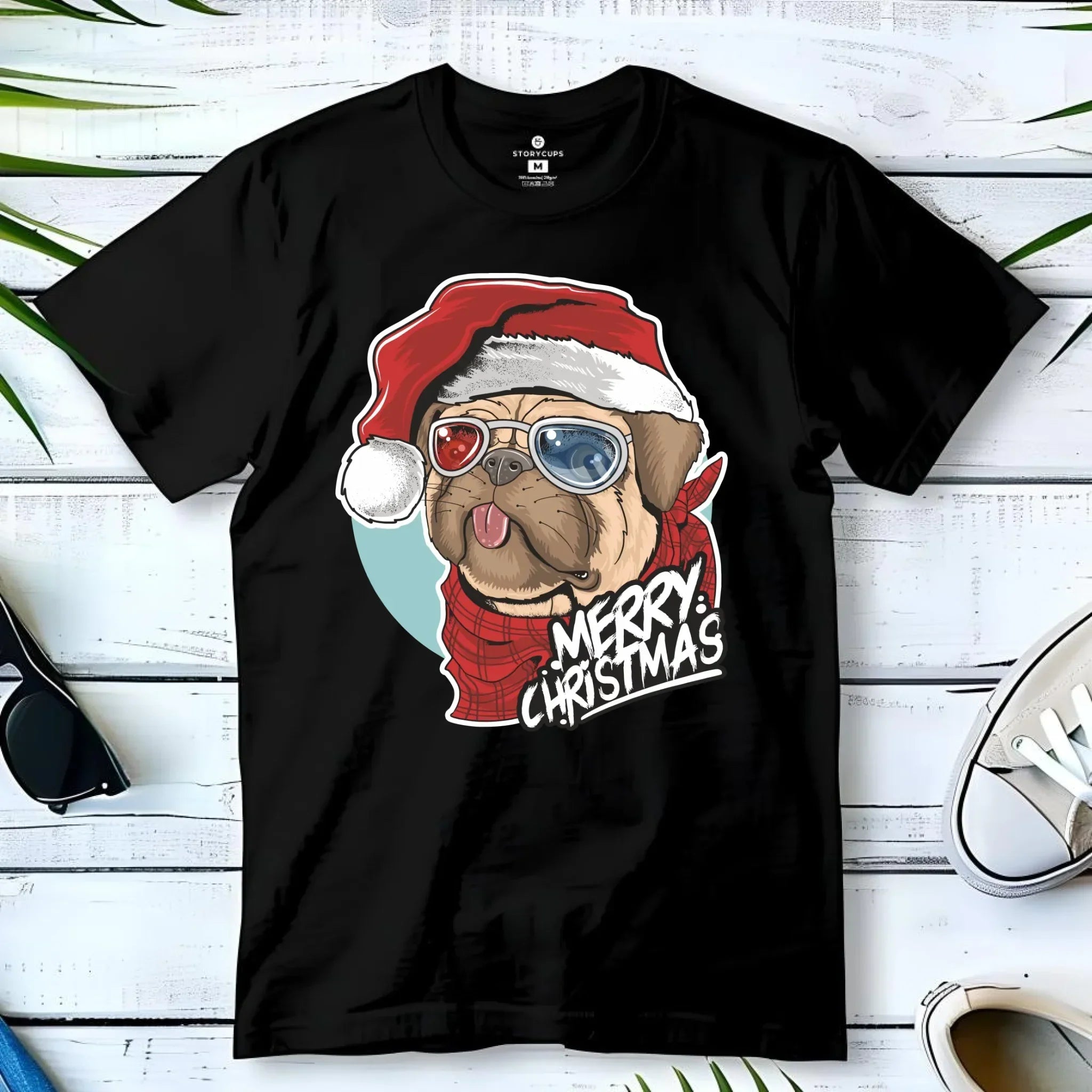 Koszulka męska świąteczna - Mops Merry Christmas BN62 - StoryCups.pl