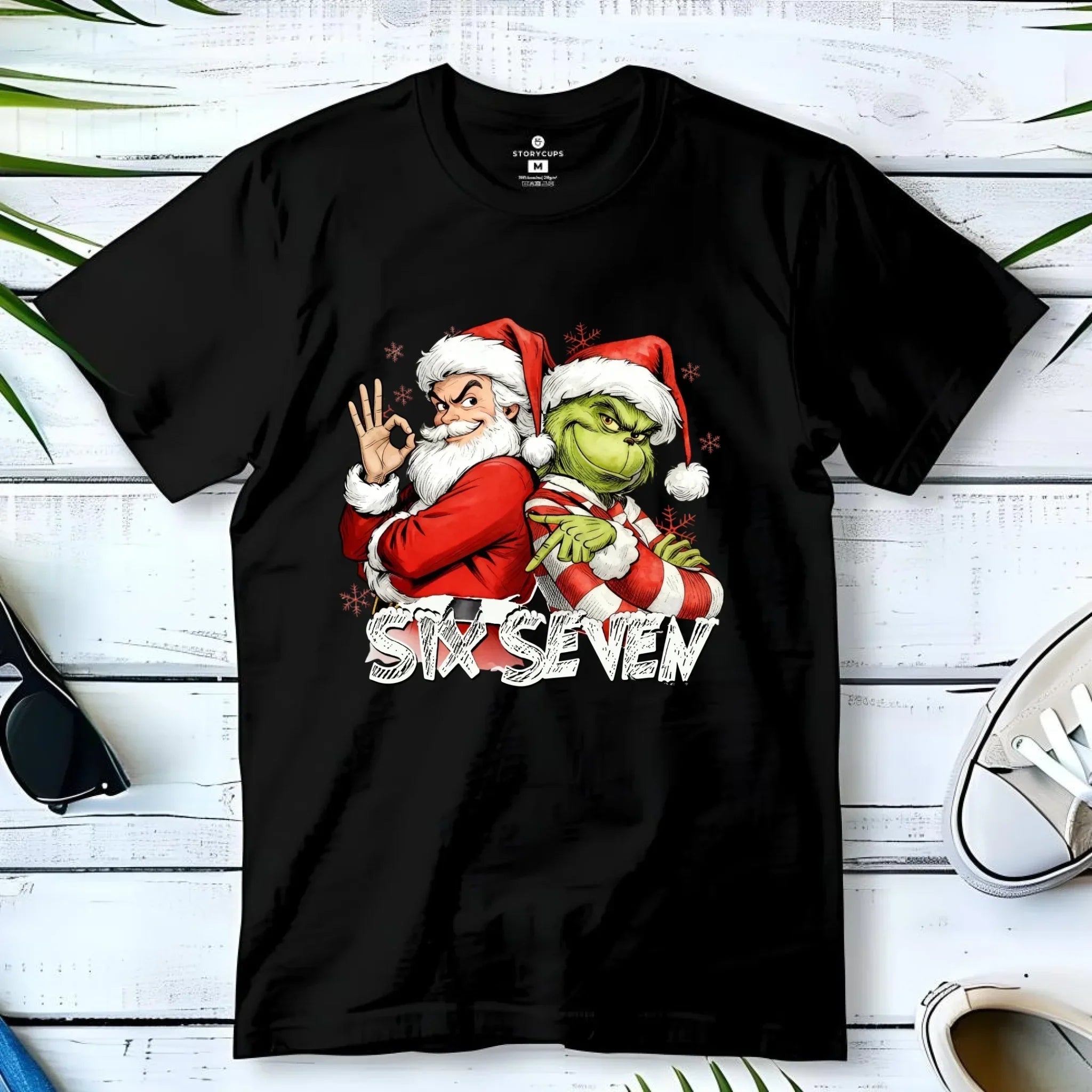 Koszulka męska świąteczna - Mikołaj i Grinch six seven 67 BN148 - StoryCups.pl