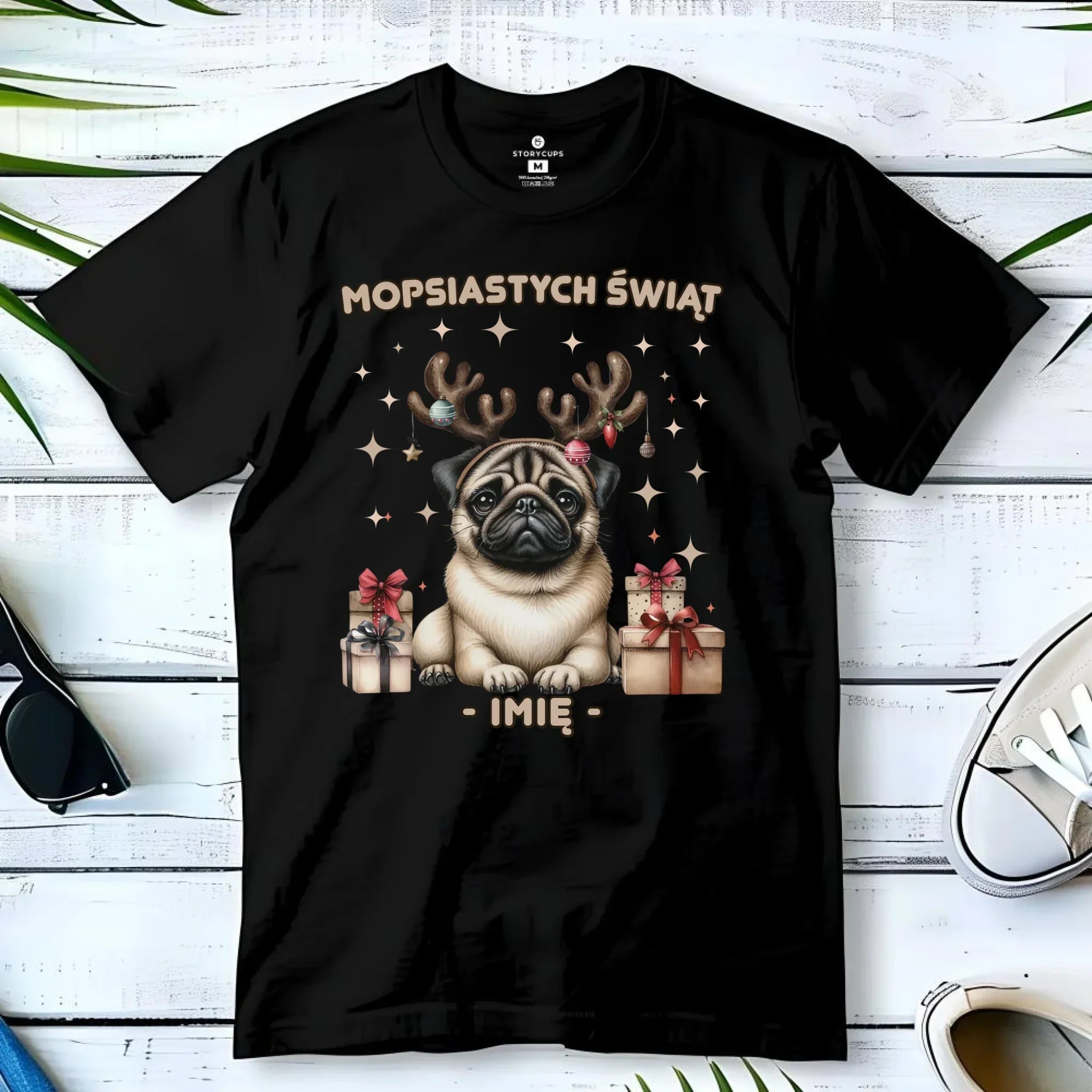 Koszulka męska świąteczna - Mops Mopsiastych świąt - personalizowana BN91 - StoryCups.pl