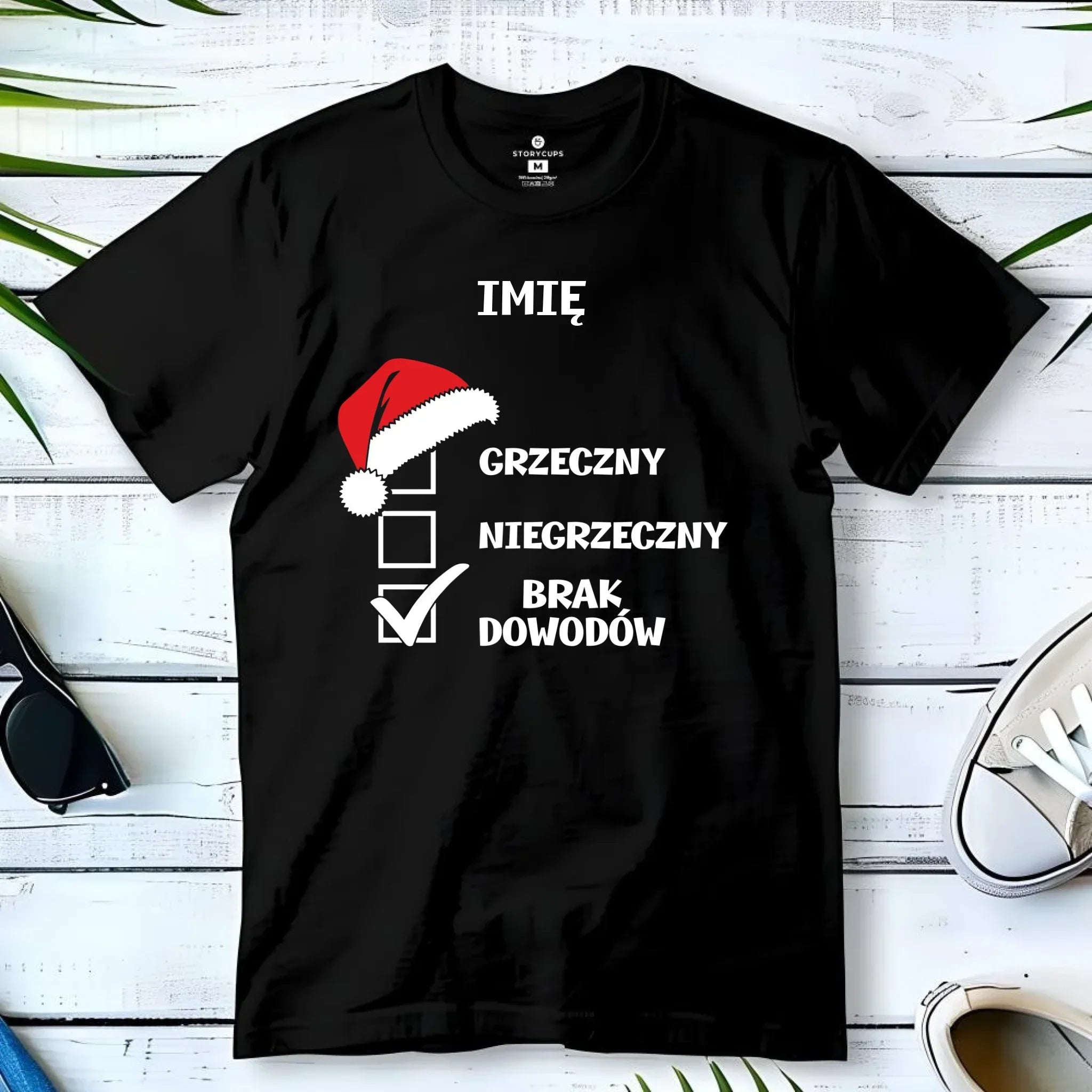 Koszulka męska świąteczna - Grzeczny niegrzeczny brak dowodów - personalizowana BN99 - StoryCups.pl
