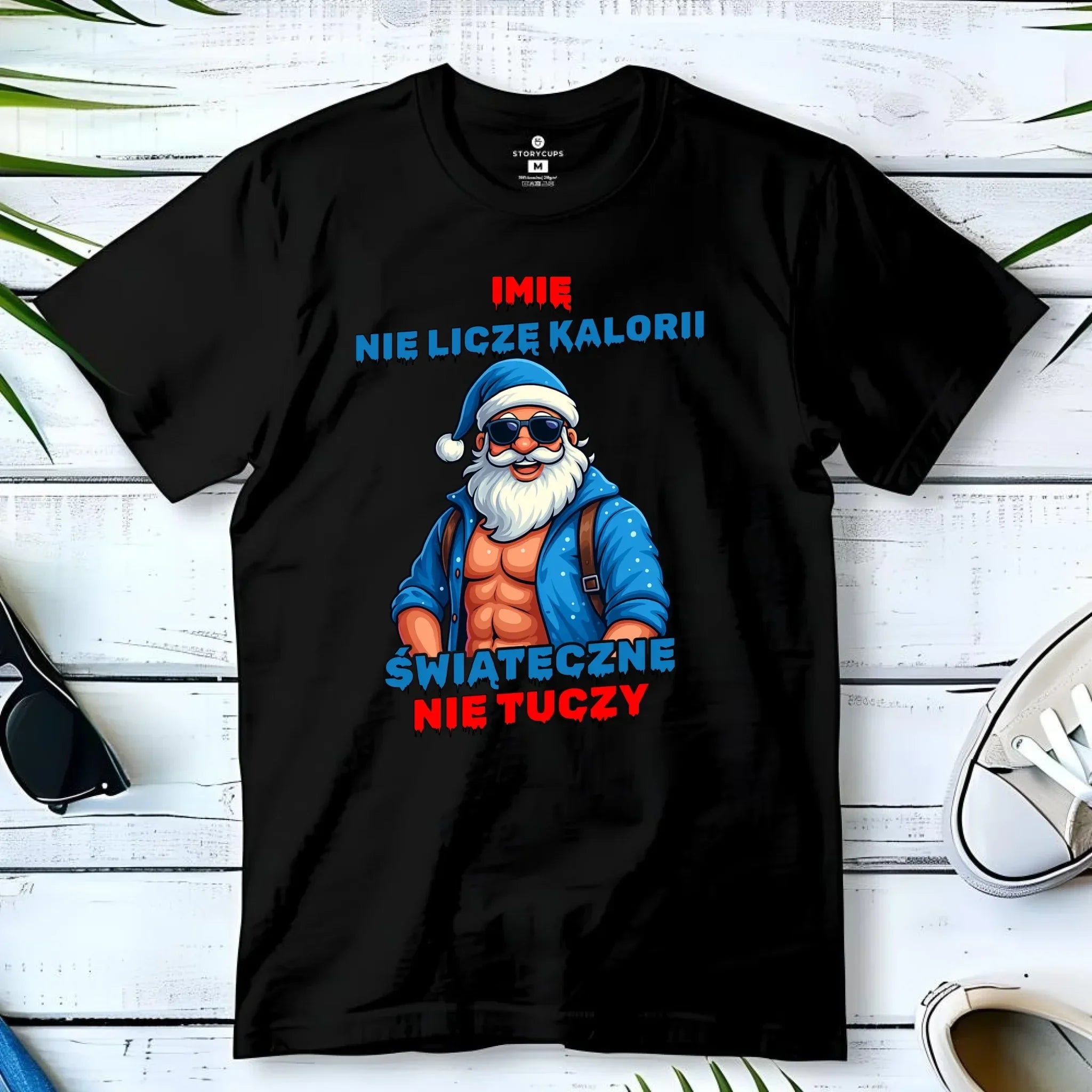 Koszulka męska świąteczna z Mikołajem - Świąteczne nie tuczy - personalizowana BN118 - StoryCups.pl
