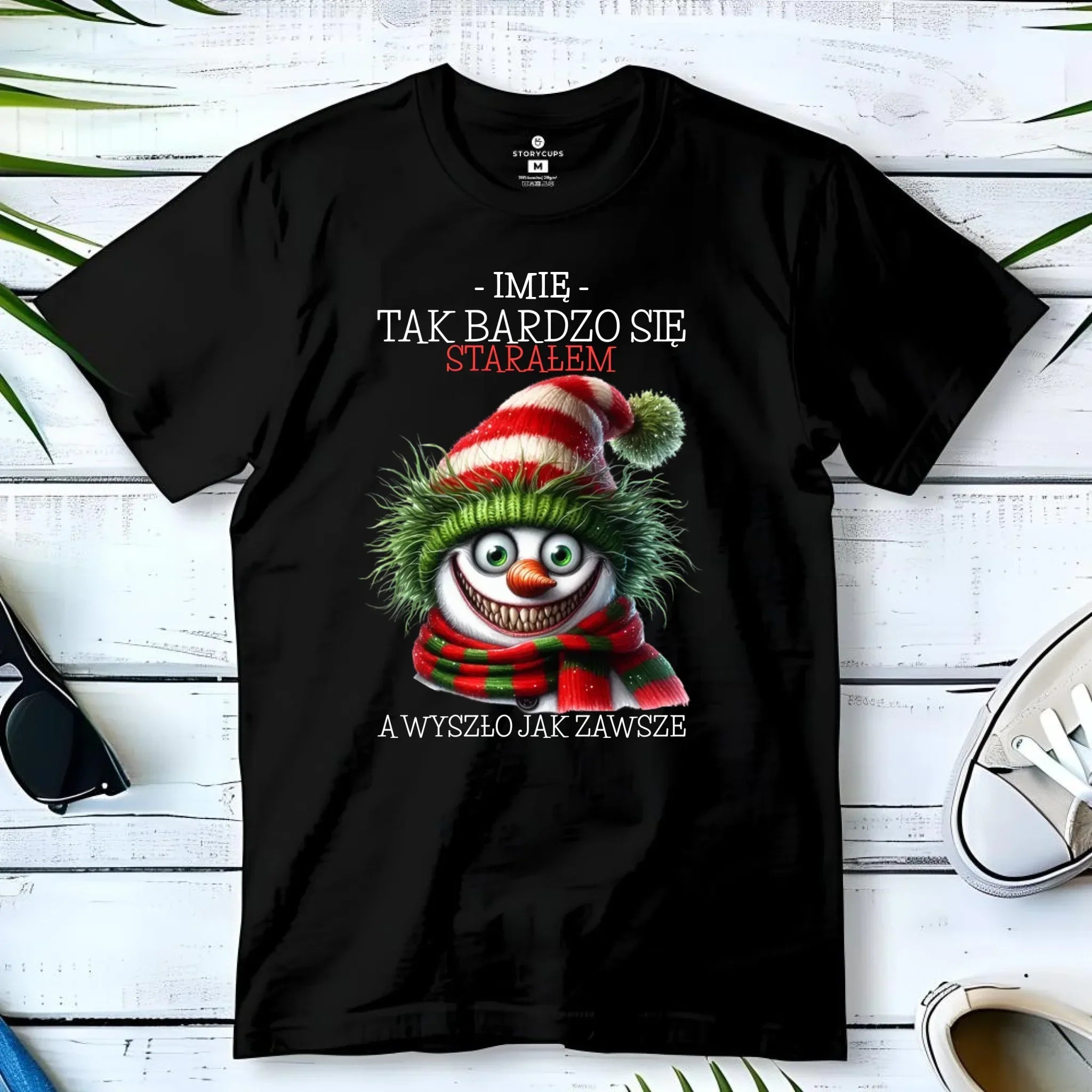 Koszulka męska świąteczna z bałwanem - Tak bardzo się starałem - personalizowana BN120 - StoryCups.pl