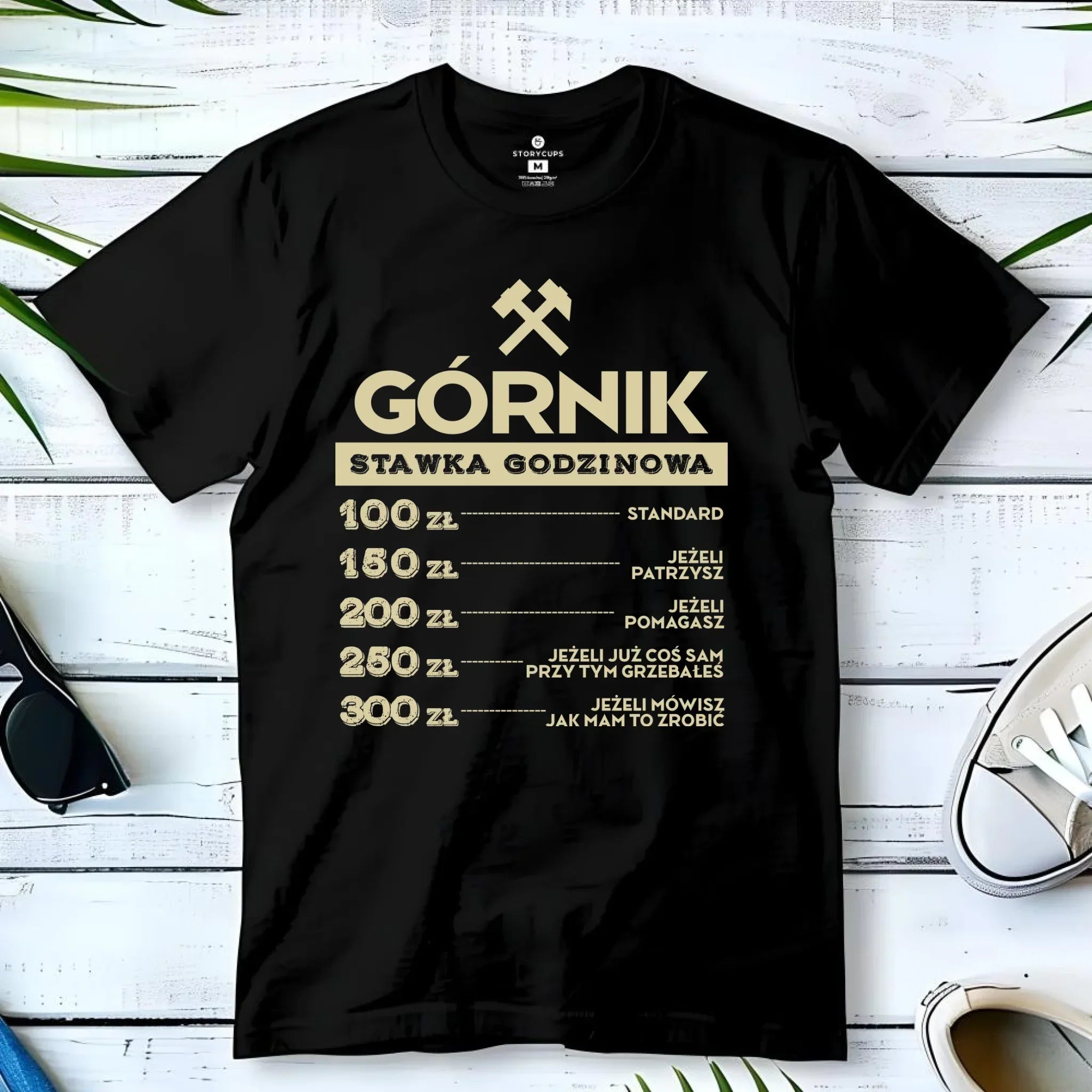 Koszulka męska - prezent dla górnika - Górnik stawka godzinowa G14 - StoryCups.pl