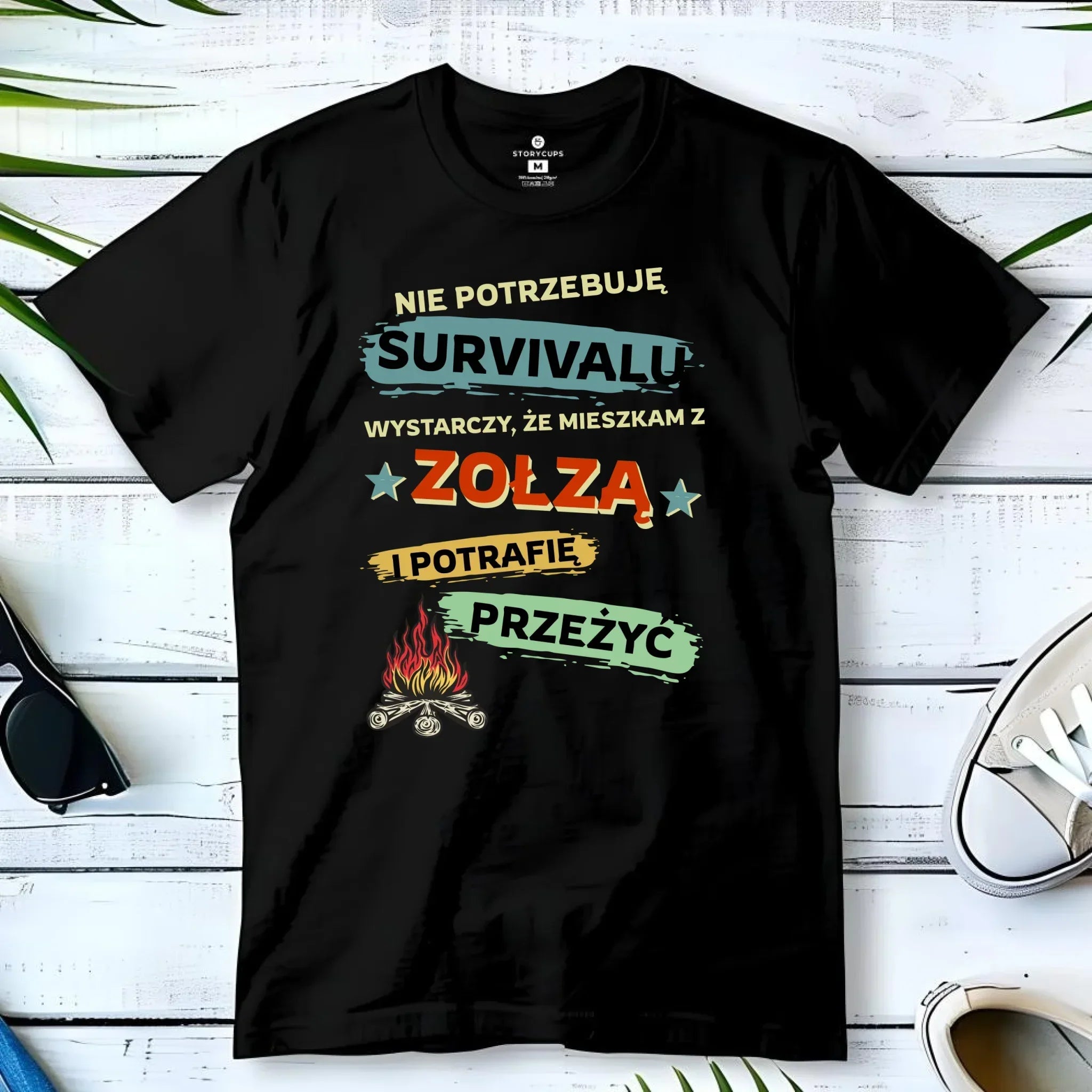 Koszulka męska – Prezent dla chłopaka męża - Nie potrzebuję survivalu, mieszkam z zołzą DCH25 - StoryCups.pl