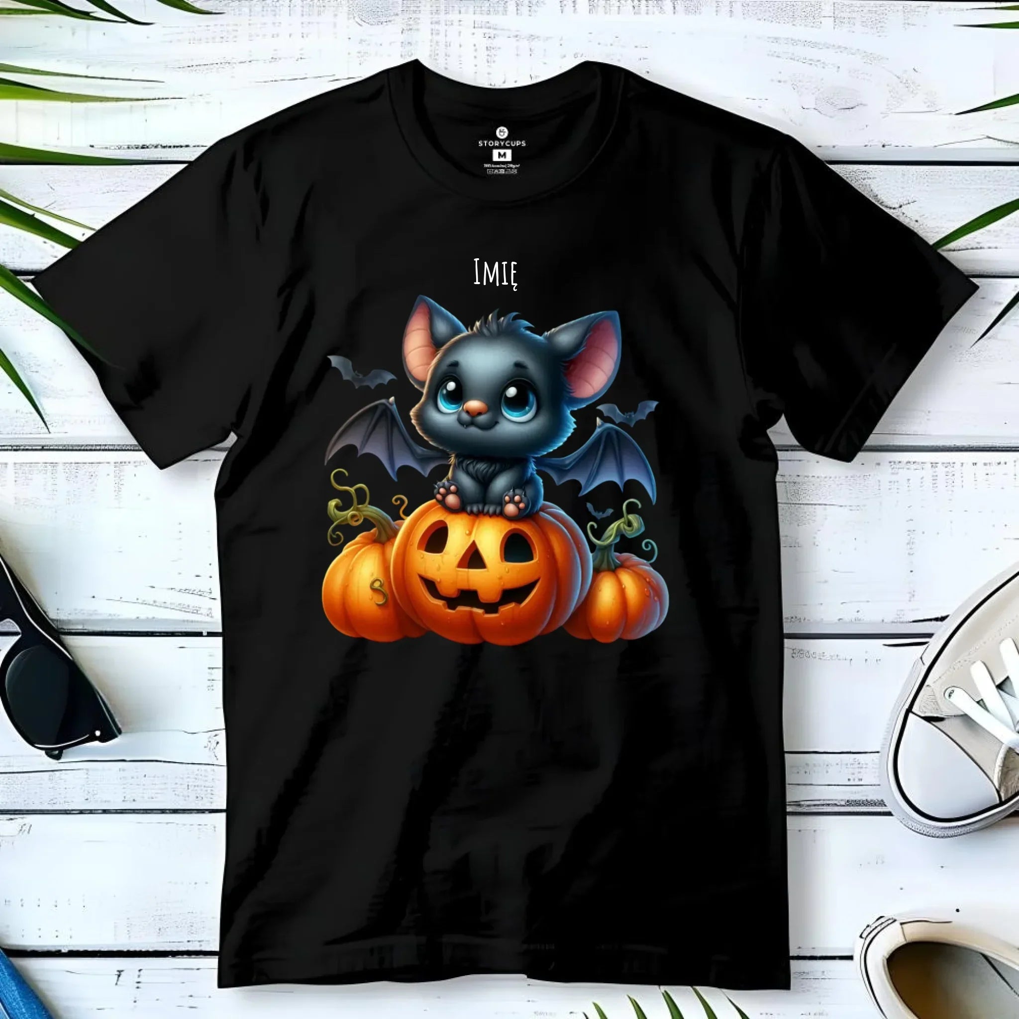 Koszulka męska halloweenowa - Słodki nietoperz z dynią - personalizowana HL09 - StoryCups.pl