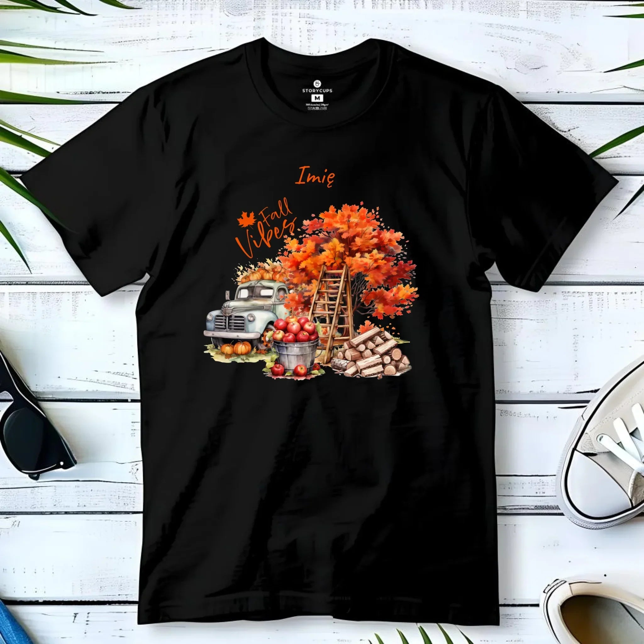 Koszulka męska jesienna – Vintage auto dynie i jabłka – personalizowana JS07 - StoryCups.pl