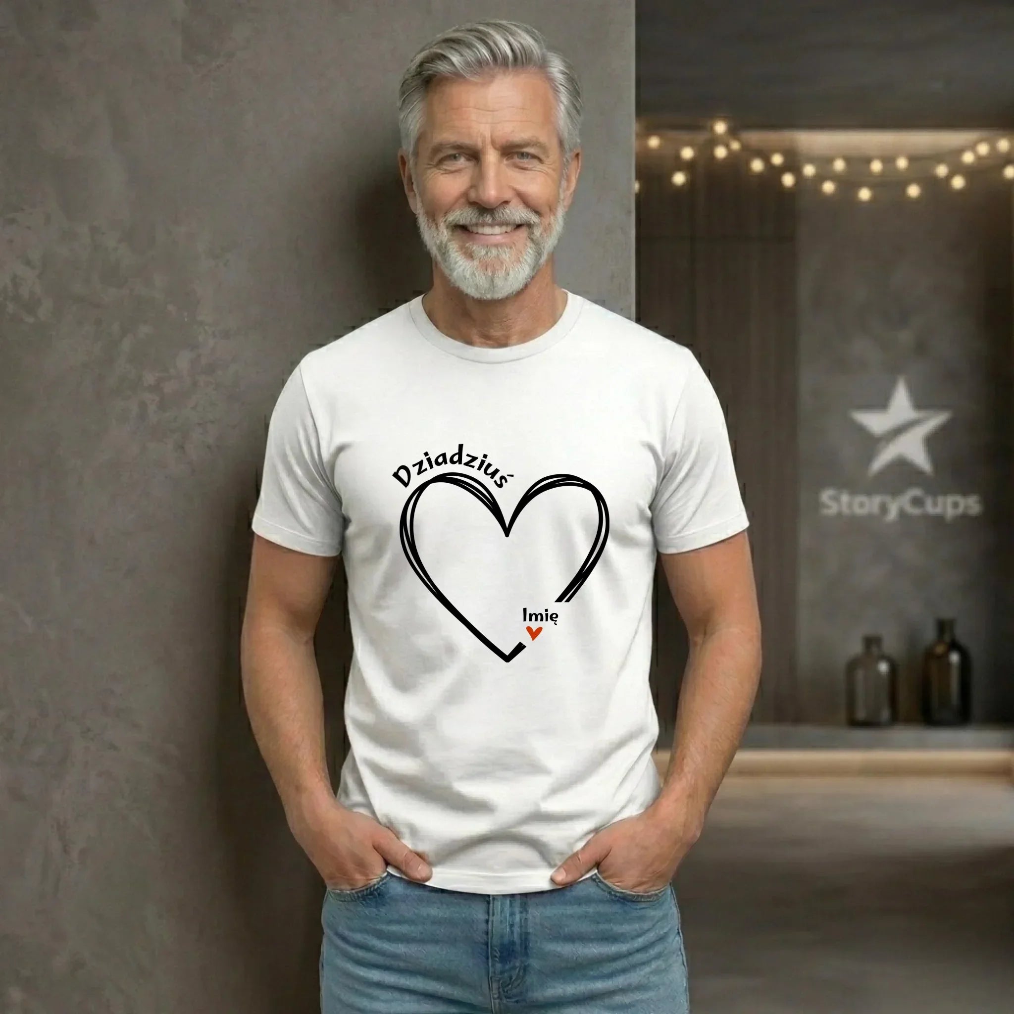 Koszulka dla dziadka - Serce z imionami wnuków 1-7 - personalizowana D26 - StoryCups.pl