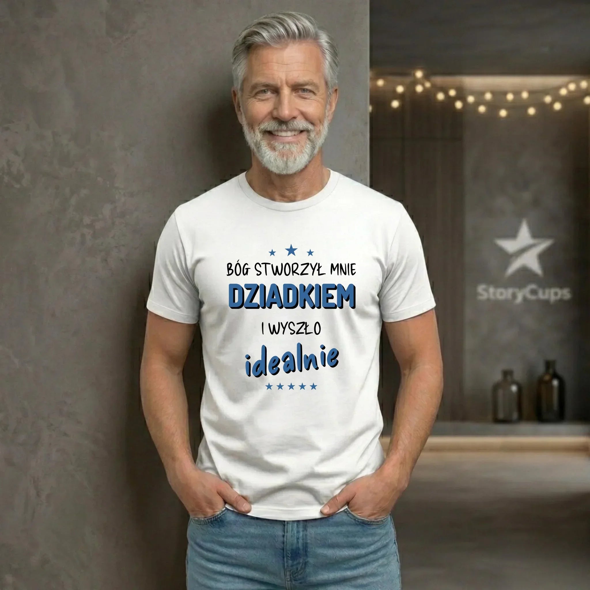 Koszulka dla dziadka - Bóg stworzył mnie dziadkiem i wyszło idealnie D08 - StoryCups.pl