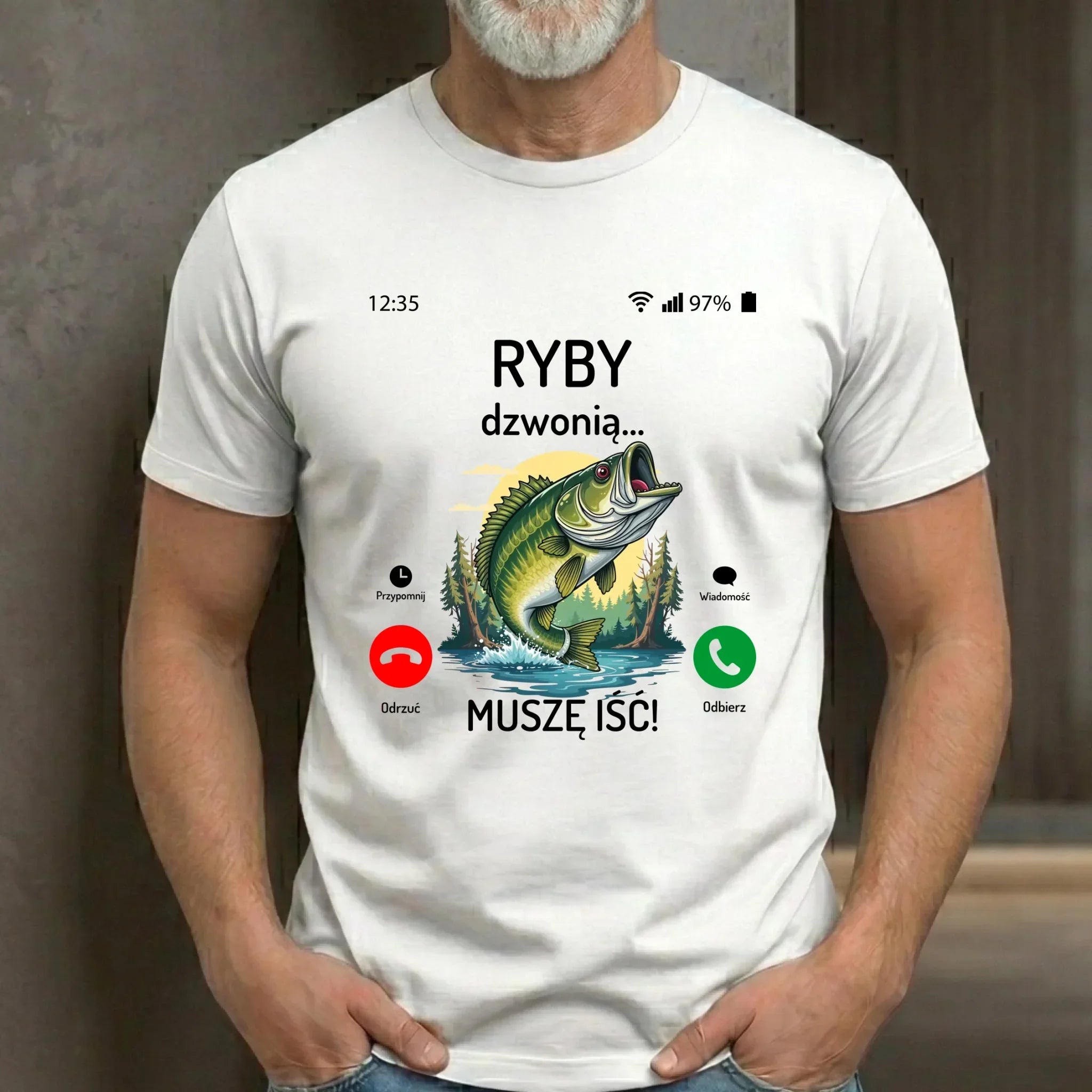 Koszulka dla dziadka wędkarza - Ryby dzwonią muszę iść D37 - StoryCups.pl