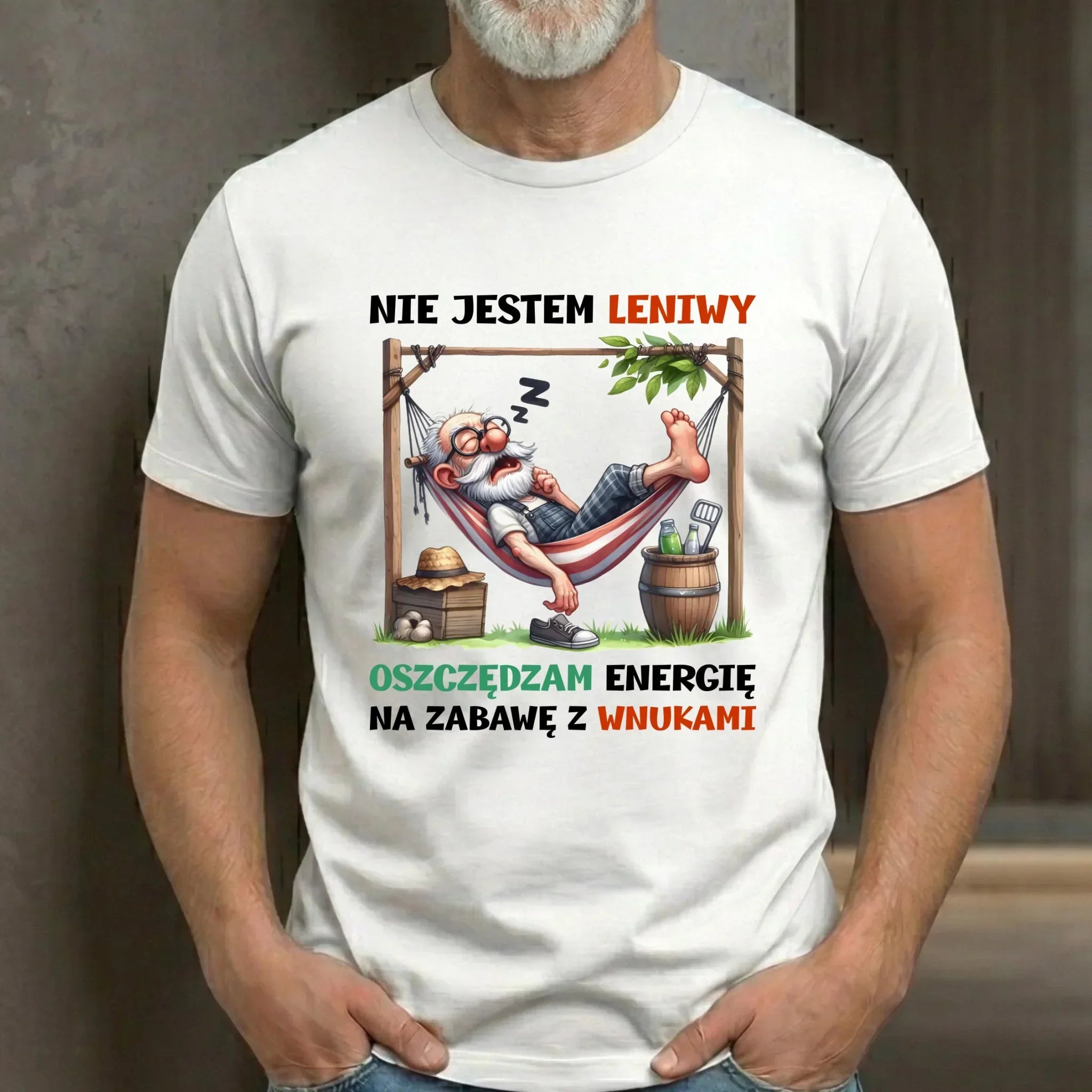 Koszulka dla dziadka - Nie jestem leniwy oszczędzam energię D39 - StoryCups.pl