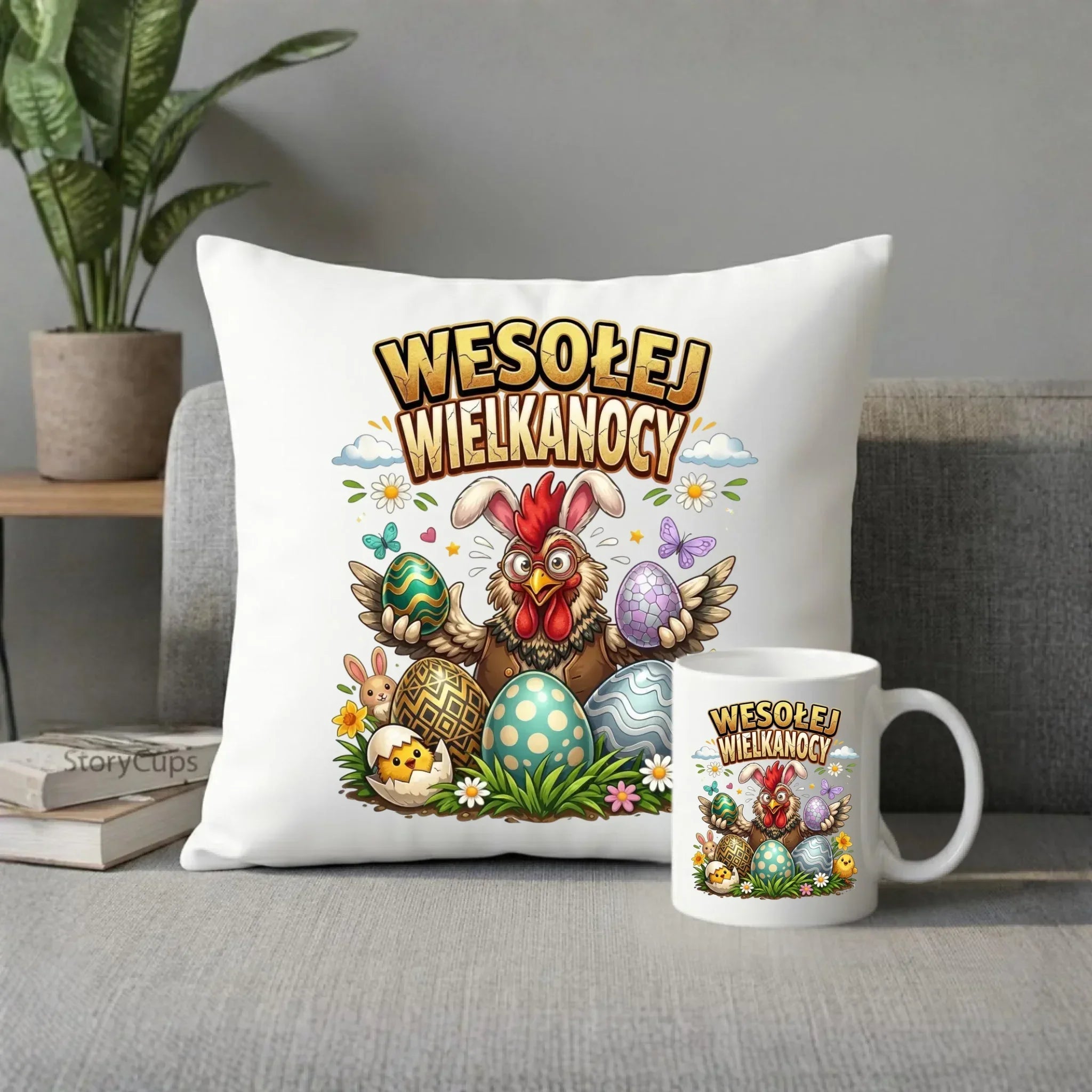 Zestaw poduszka i kubek wielkanocny - Wesołej Wielkanocy WN20 - StoryCups.pl