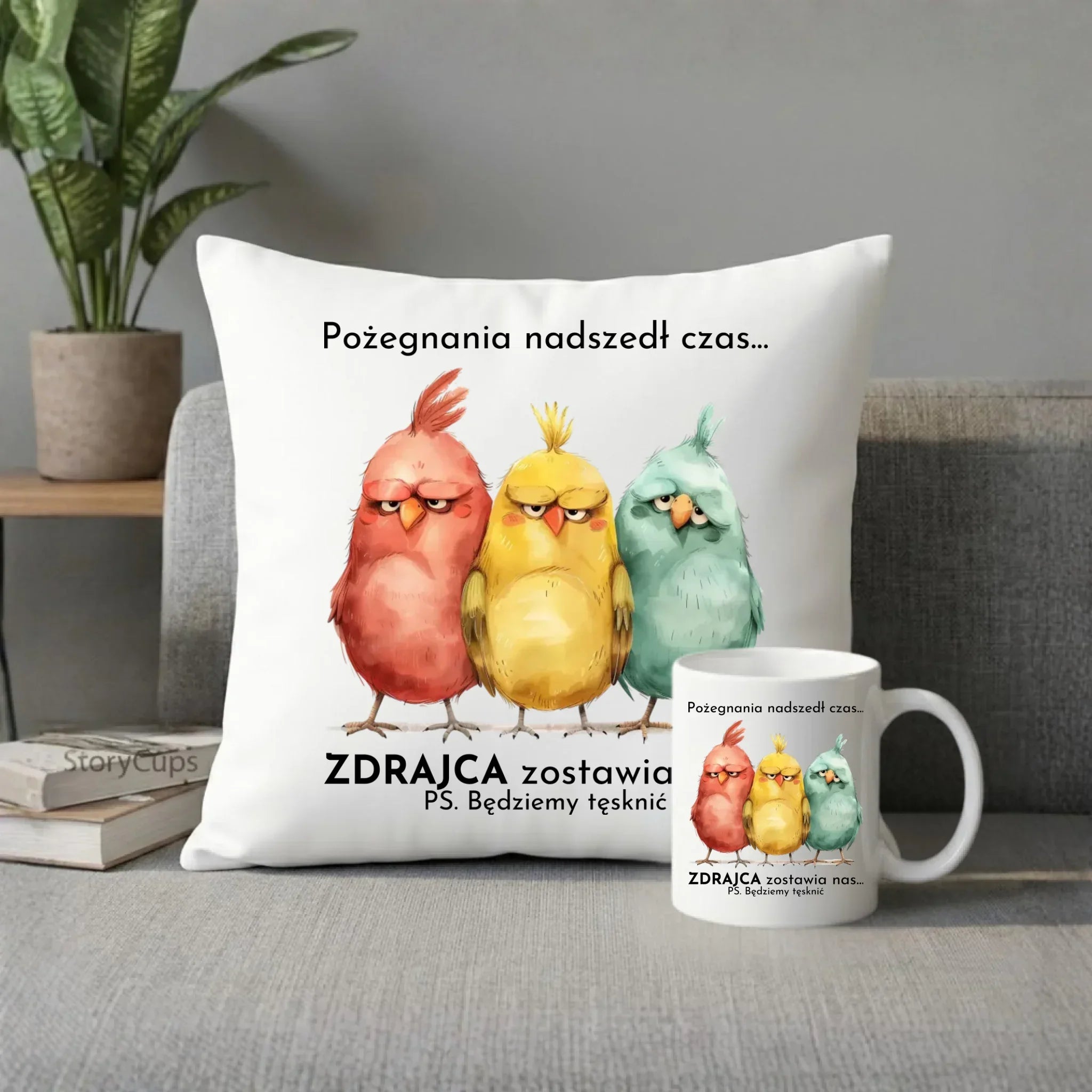 Zestaw poduszka i kubek na odejście z pracy - Pożegnania nadszedł czas OP05 - StoryCups.pl