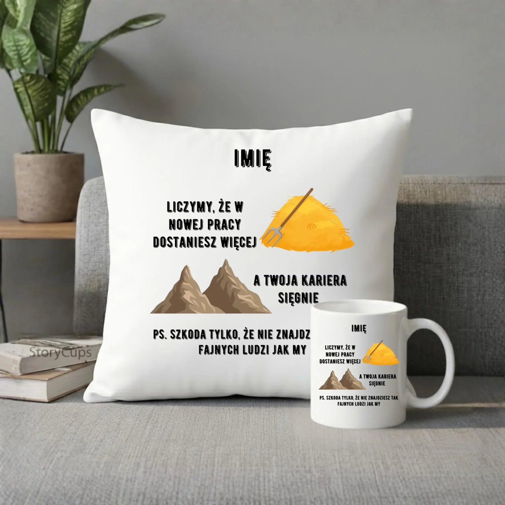 Zestaw poduszka i kubek na odejście z pracy - Nie znajdziesz tak fajnych ludzi jak my - personalizowany OP04 - StoryCups.pl