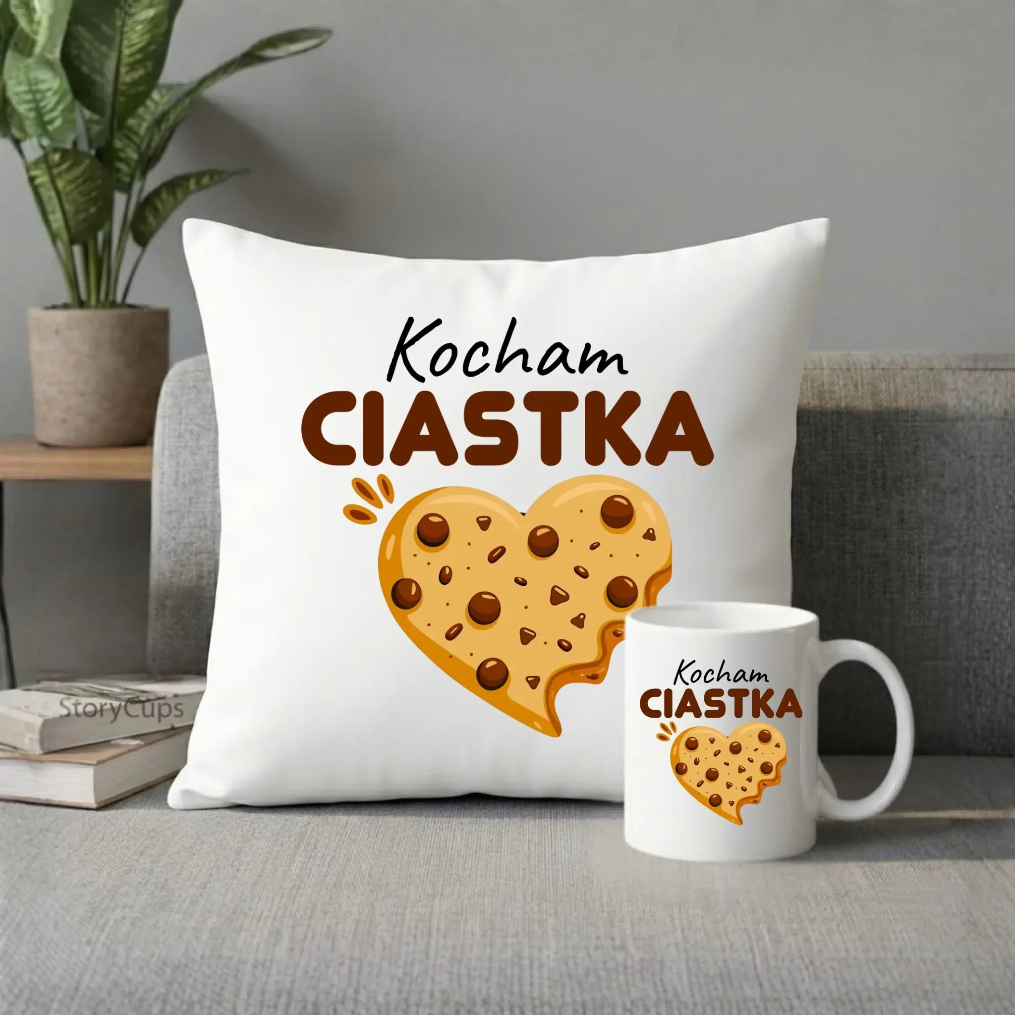 Zestaw poduszka i kubek dla niej - Kocham Ciastka W53 - StoryCups.pl