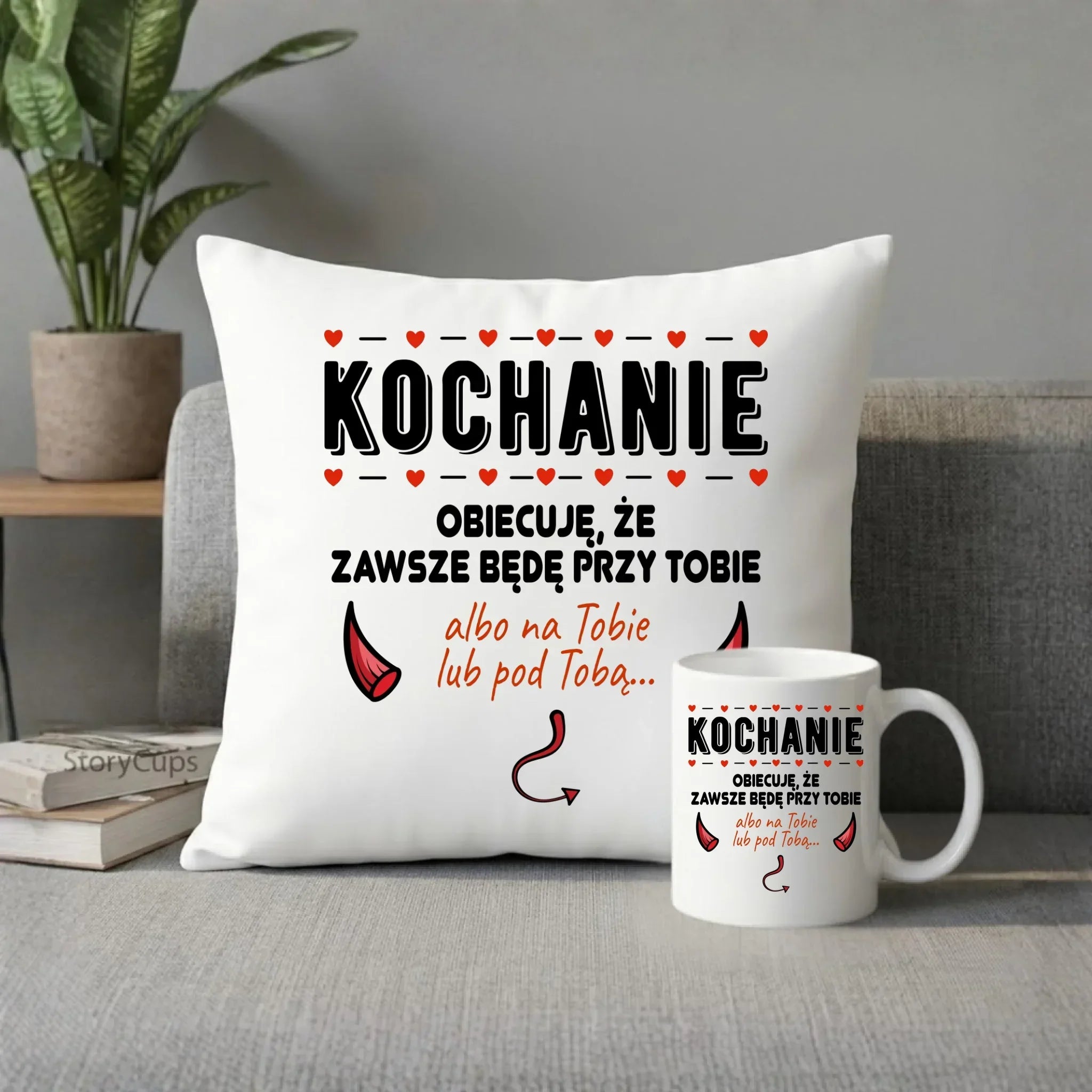 Zestaw poduszka i kubek dla par - Obiecuję, że zawsze będę przy Tobie W50 - StoryCups.pl