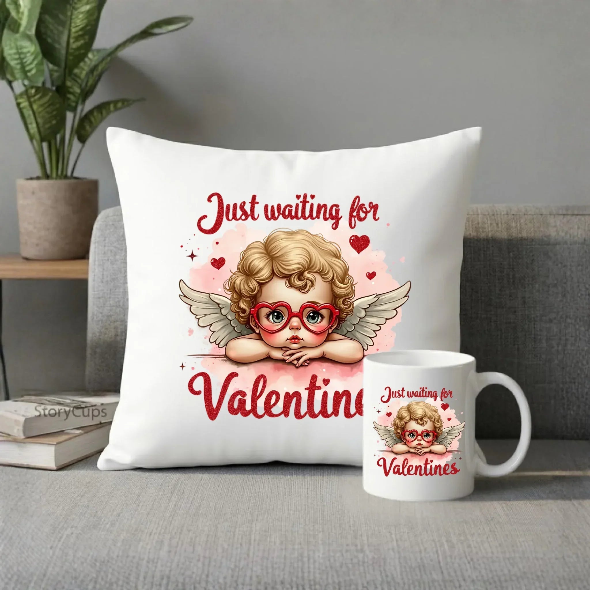 Zestaw poduszka i kubek na Walentynki - Just waiting for Valentines W24 - StoryCups.pl
