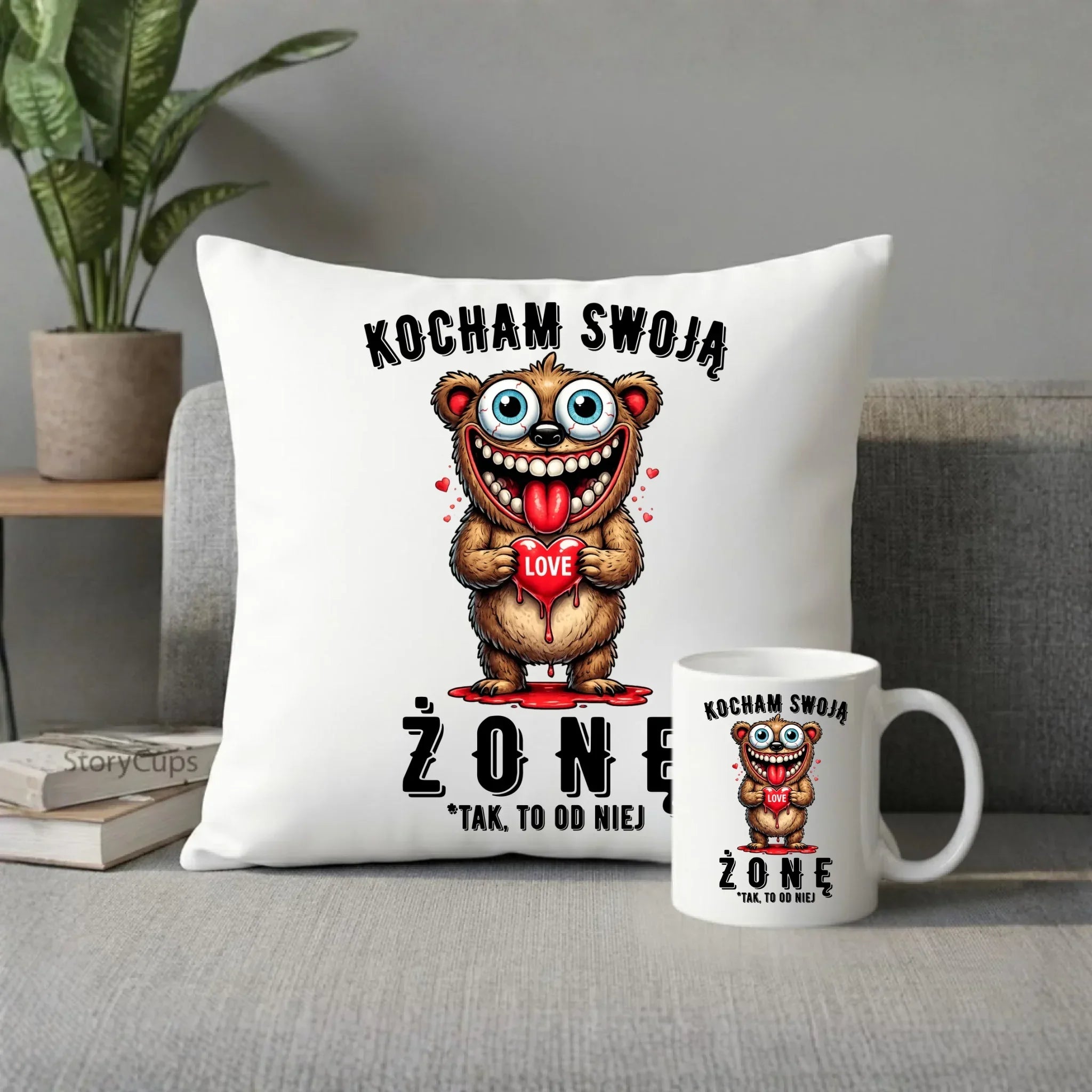 Zestaw poduszka i kubek dla męża - Kocham swoją żonę W23 - StoryCups.pl
