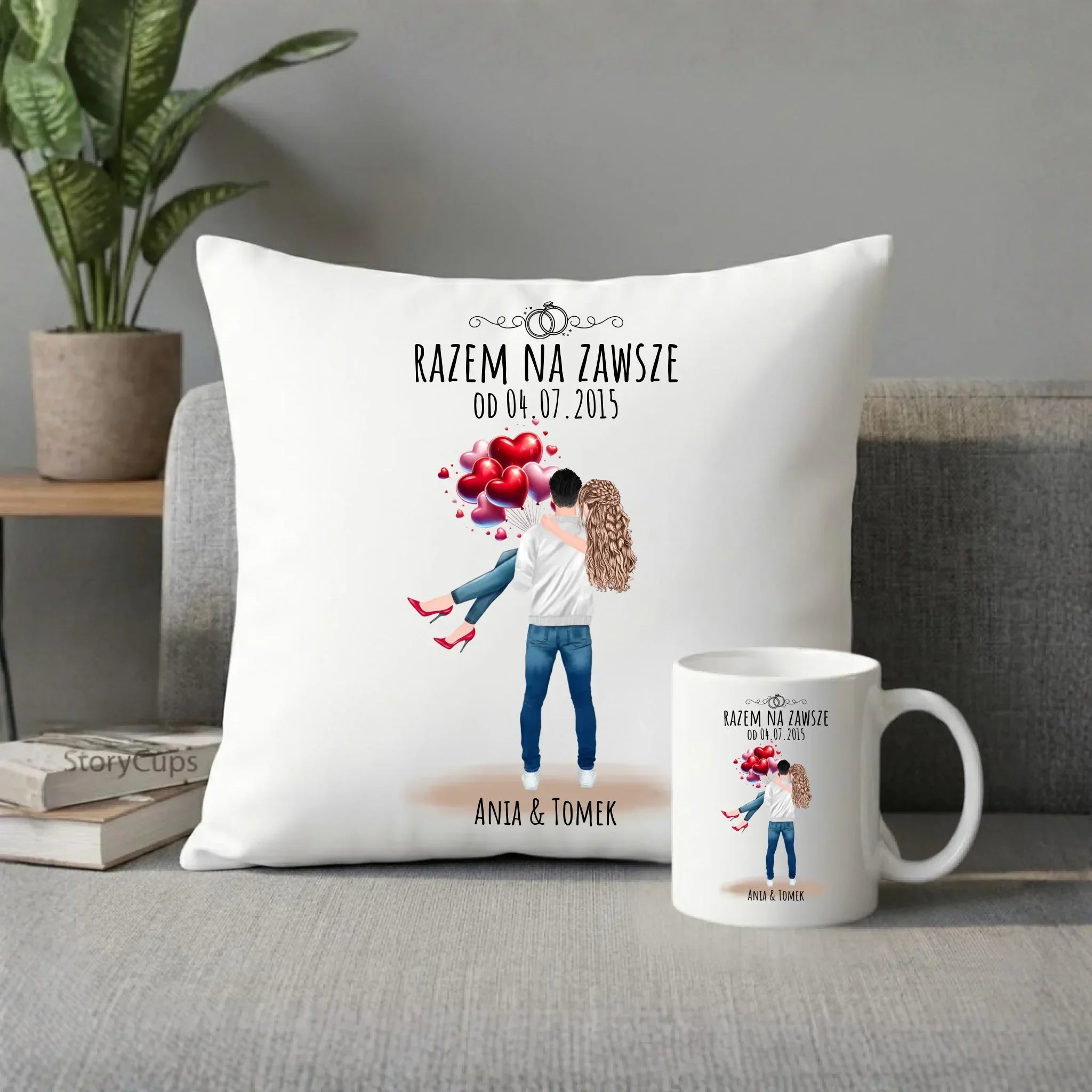 Zestaw poduszka i kubekdla par na rocznicę - Razem na zawsze - personalizowany W14 - StoryCups.pl