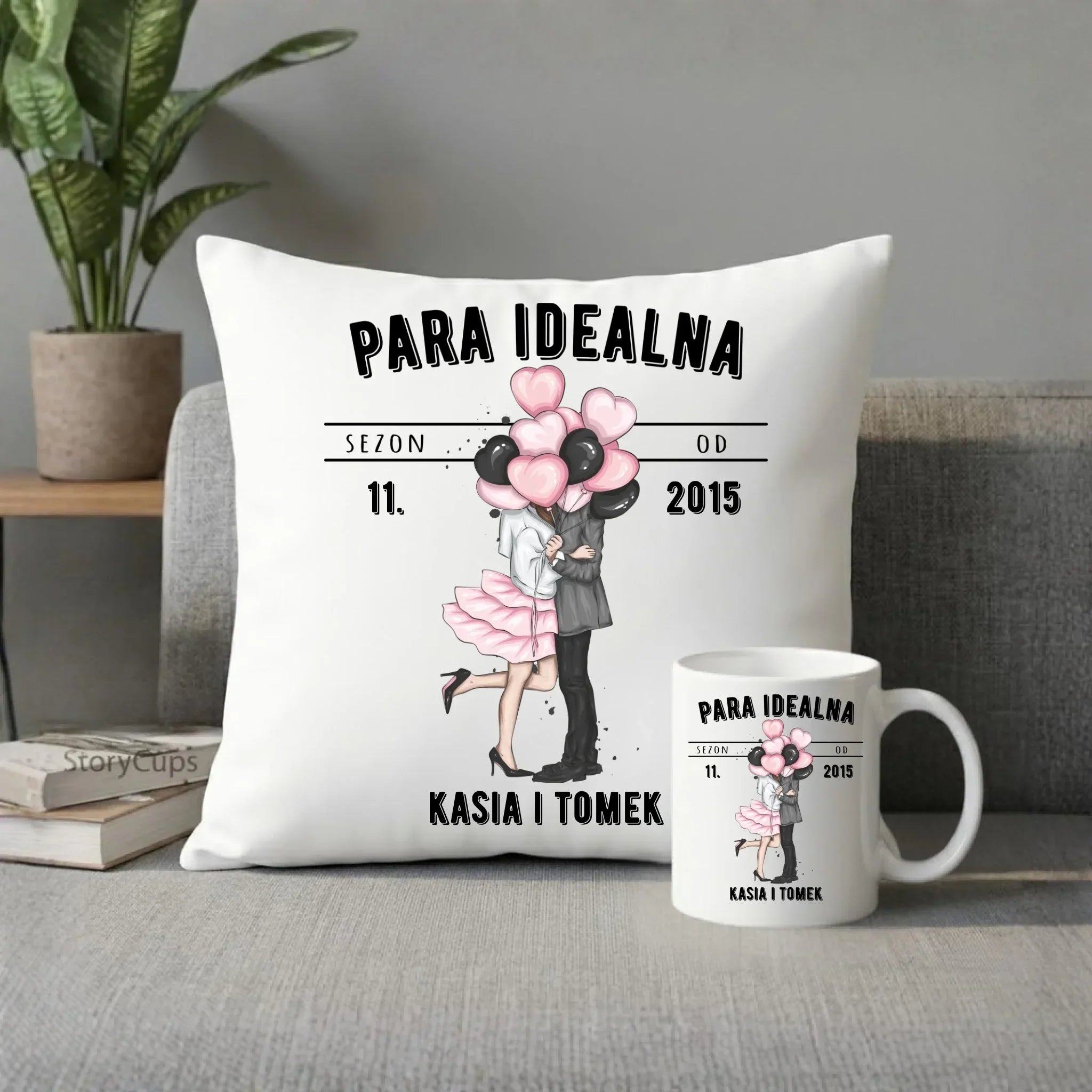 Zestaw poduszka i kubek dla par na rocznicę - Para idealna - personalizowany W11 - StoryCups.pl