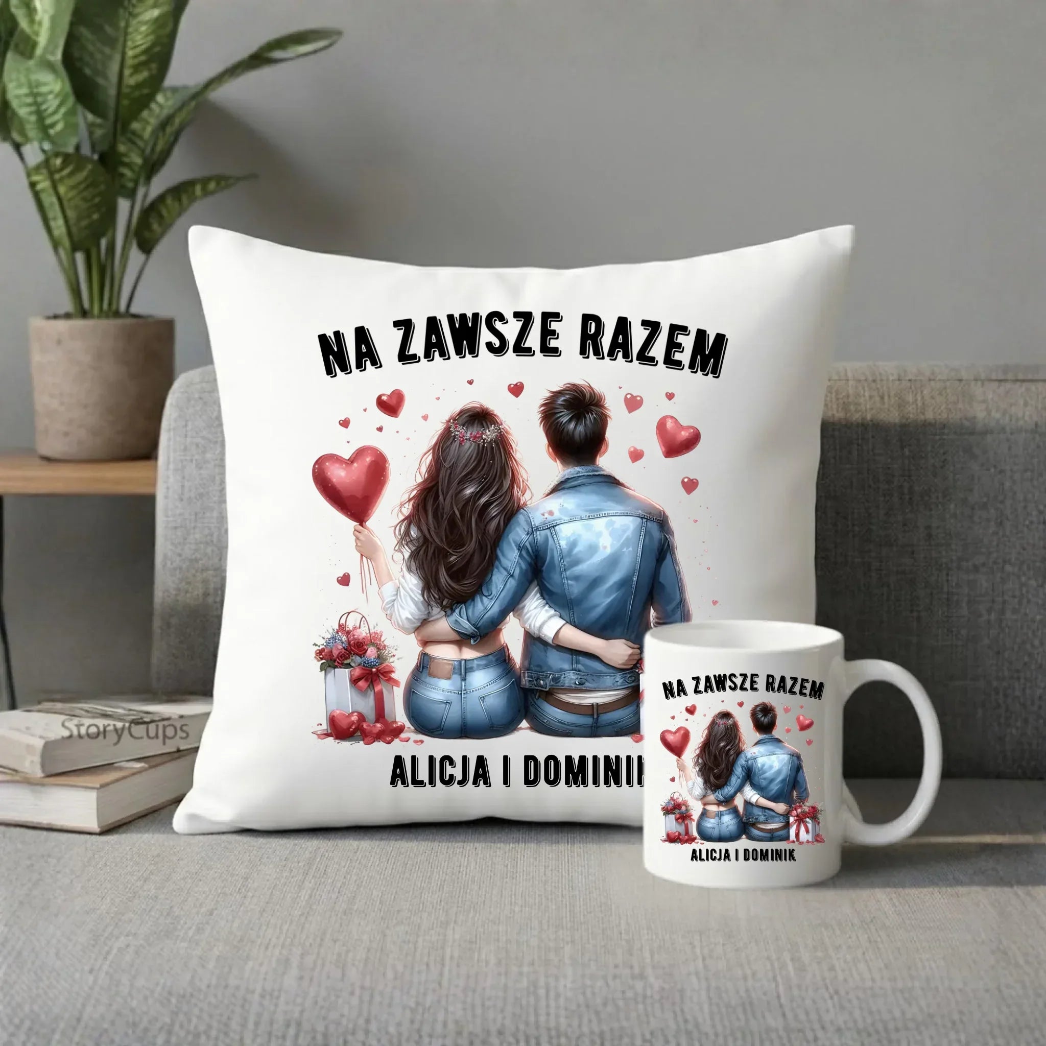 Zestaw poduszka i kubek dla par - Na zawsze razem - personalizowany W07 - StoryCups.pl