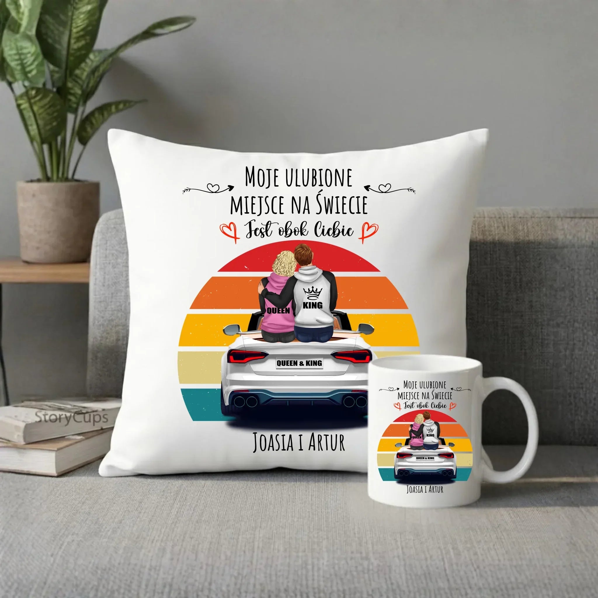 Zestaw poduszka i kubek dla par - Moje ulubione miejsce - personalizowany W06 - StoryCups.pl