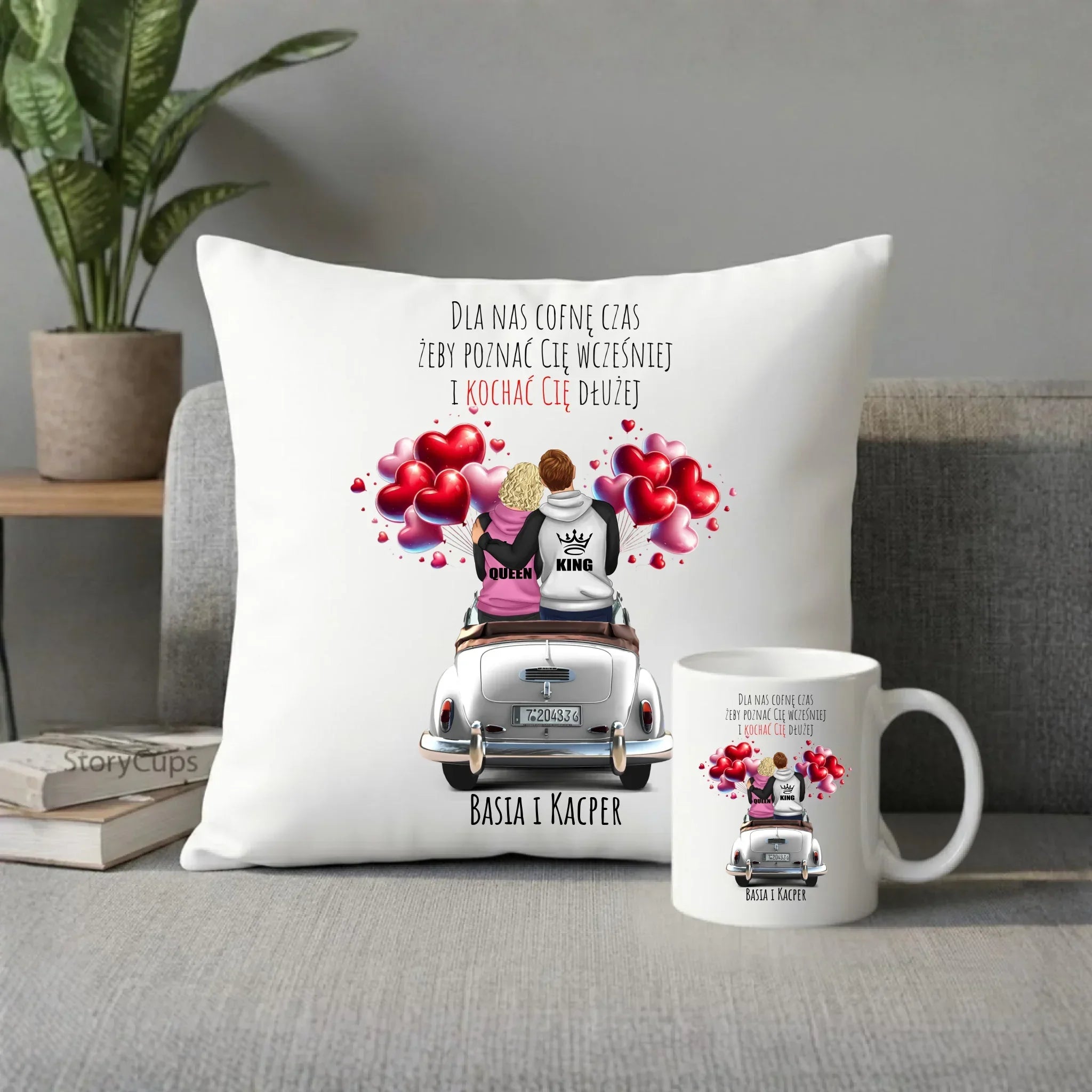 Zestaw poduszka i kubek dla par - Dla nas cofnę czas - personalizowany W08 - StoryCups.pl