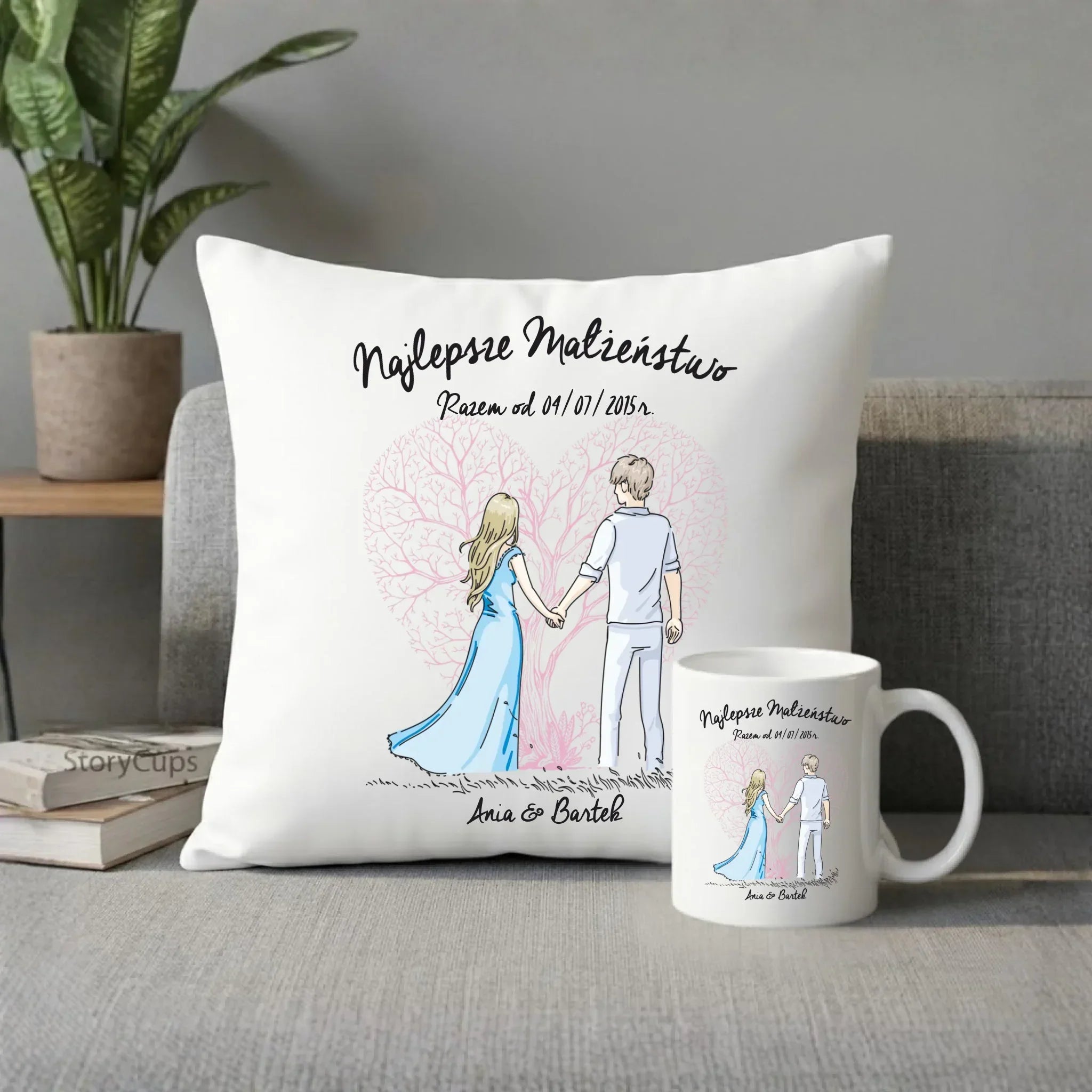 Zestaw poduszka i kubek dla par - Najlepsze małżeństwo - personalizowany W03 - StoryCups.pl