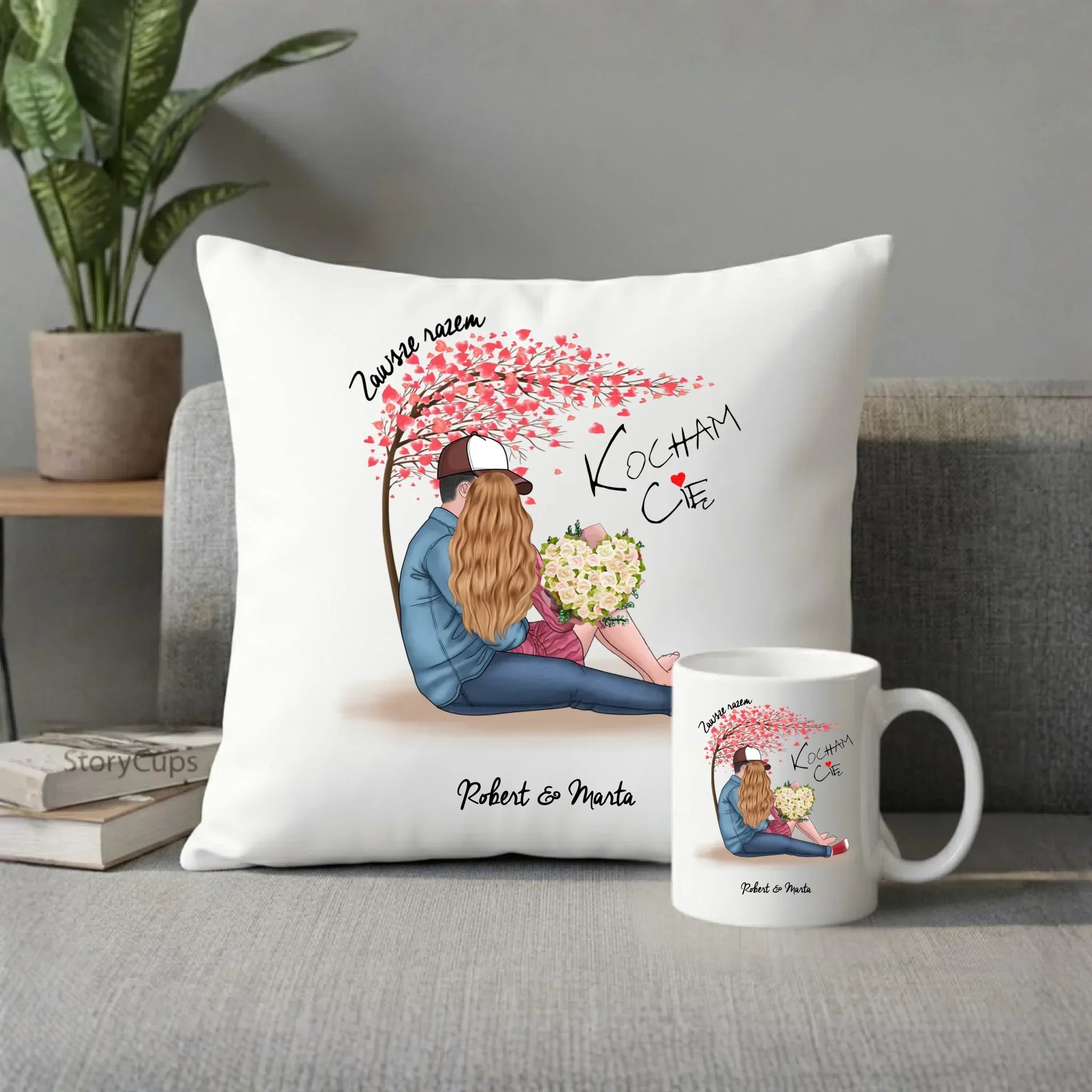 Zestaw poduszka i kubek dla par - Zawsze razem - personalizowany W04A - StoryCups.pl
