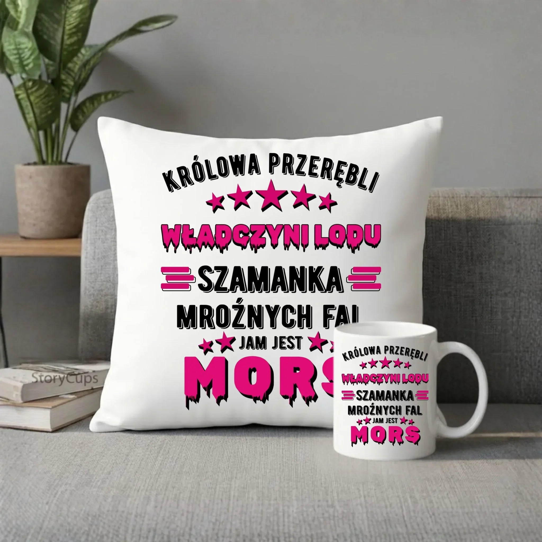 Zestaw poduszka i kubek - prezent dla morsa - Królowa przerębli Jam jest mors HM17 - StoryCups.pl