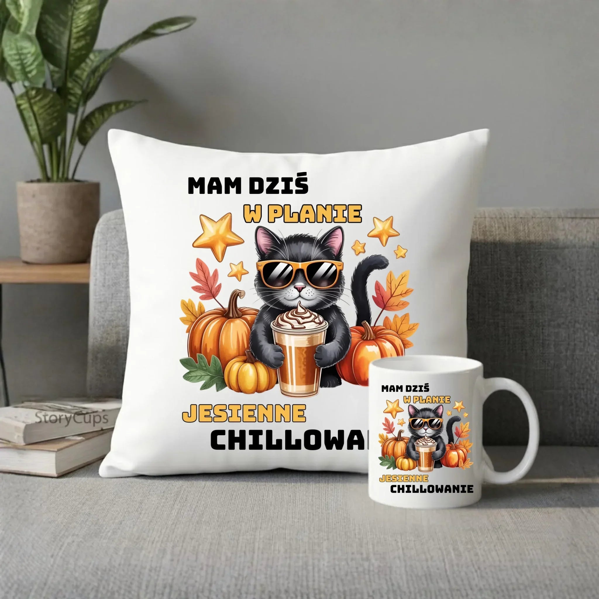 Zestaw poduszka i kubek jesienny - Mam dziś w planie jesienne chillowanie JS34 - StoryCups.pl