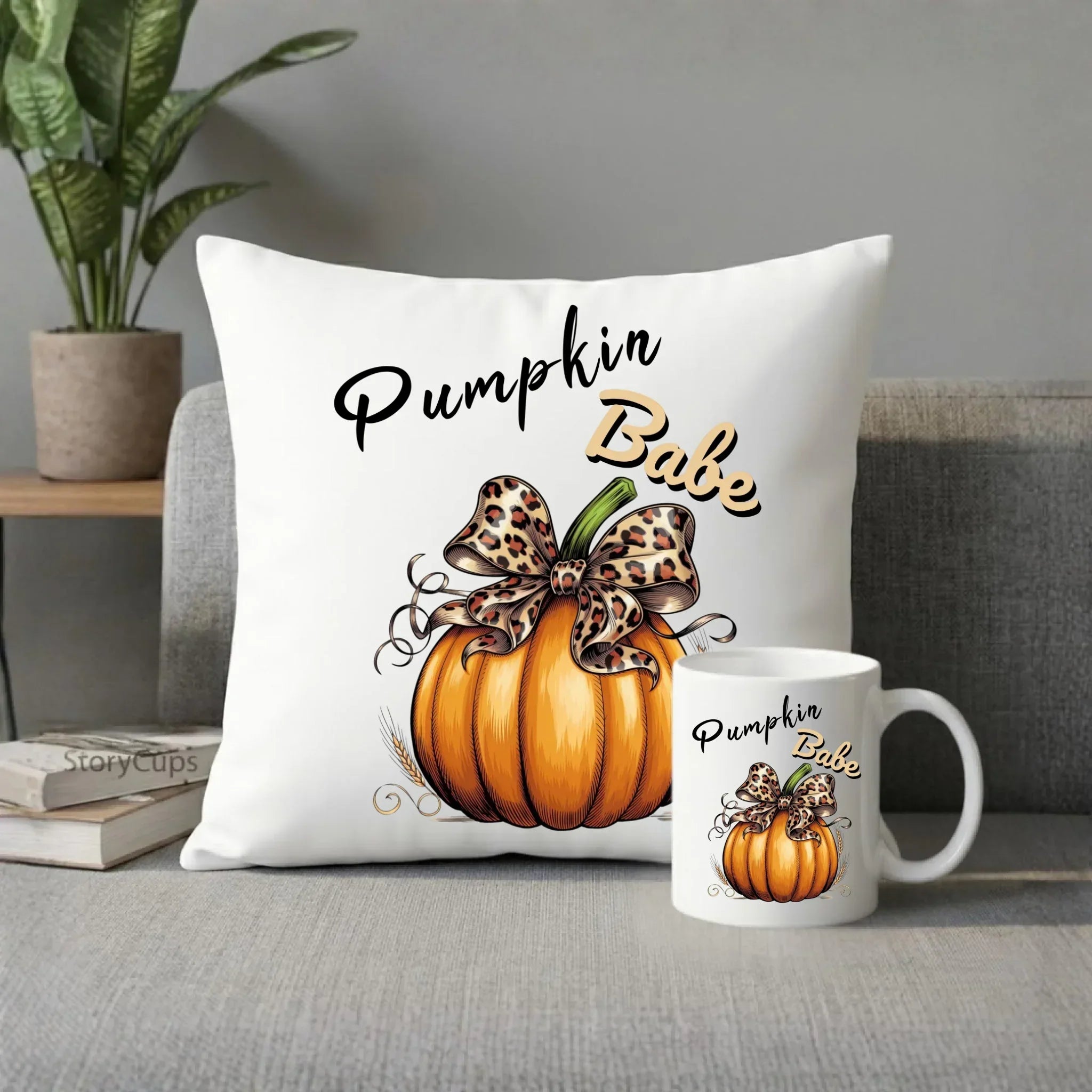 Zestaw poduszka i kubek jesienny - Pumpkin Babe - dla miłośniczki dyni JS33 - StoryCups.pl