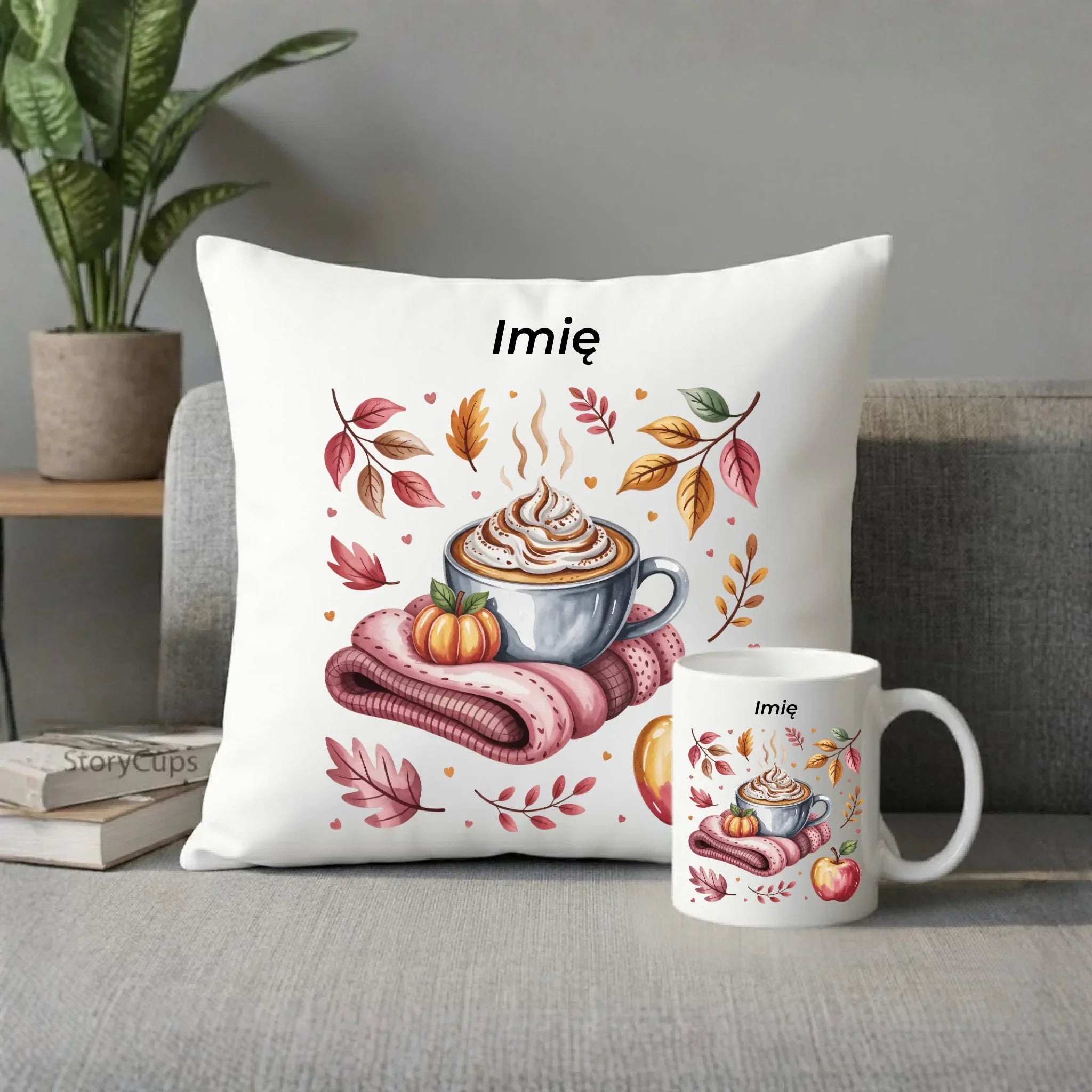 Zestaw poduszka i kubek jesienny - Przytulna jesień - personalizowany JS29 - StoryCups.pl