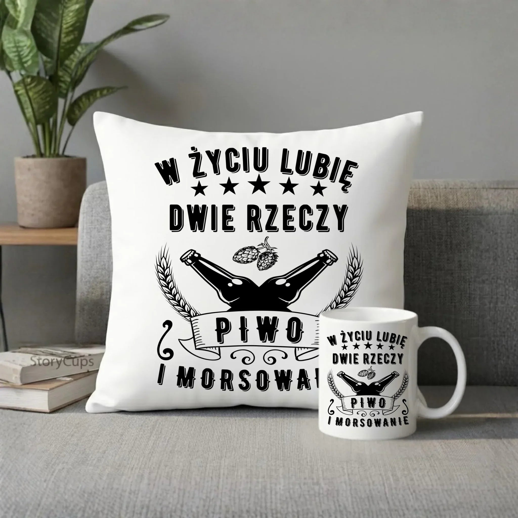 Zestaw poduszka i kubek - prezent dla morsa - Piwo i morsowanie - Mors HM09 - StoryCups.pl