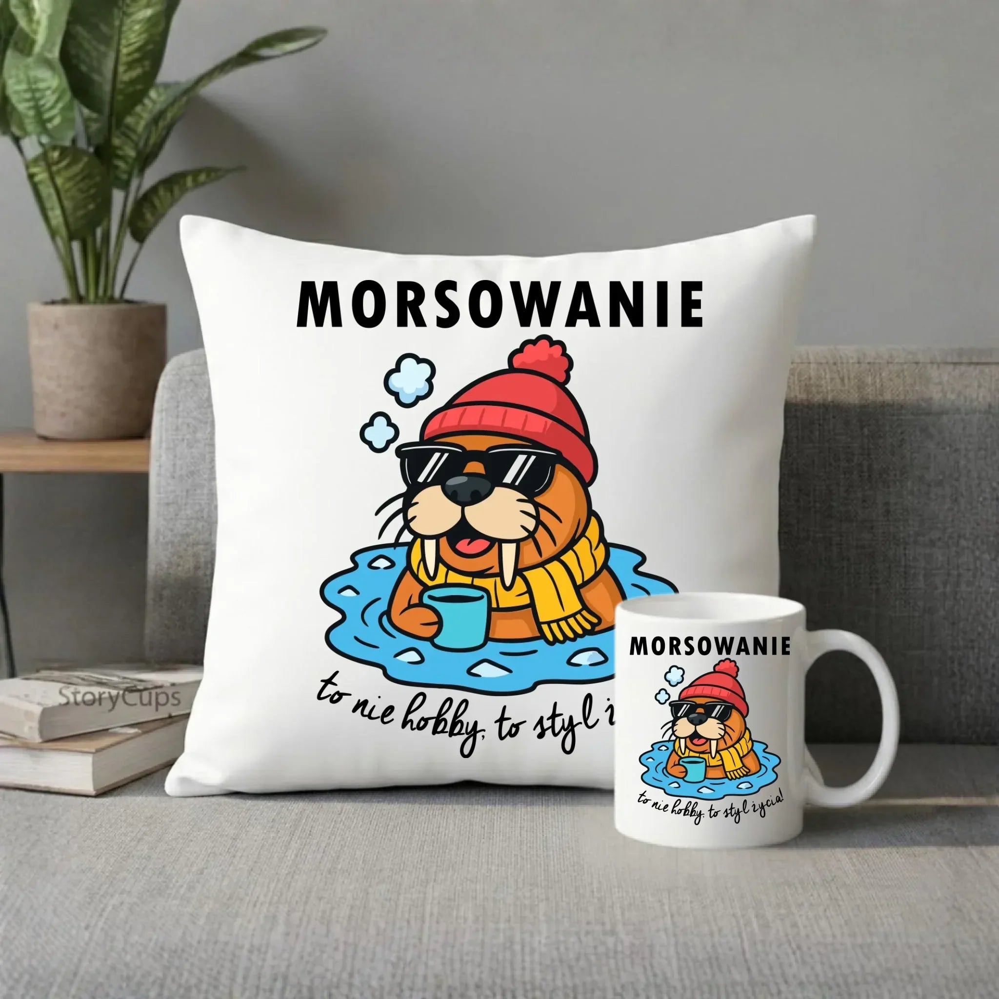 Zestaw poduszka i kubek - prezent dla morsa - Morsowanie to styl życia HM10 - StoryCups.pl