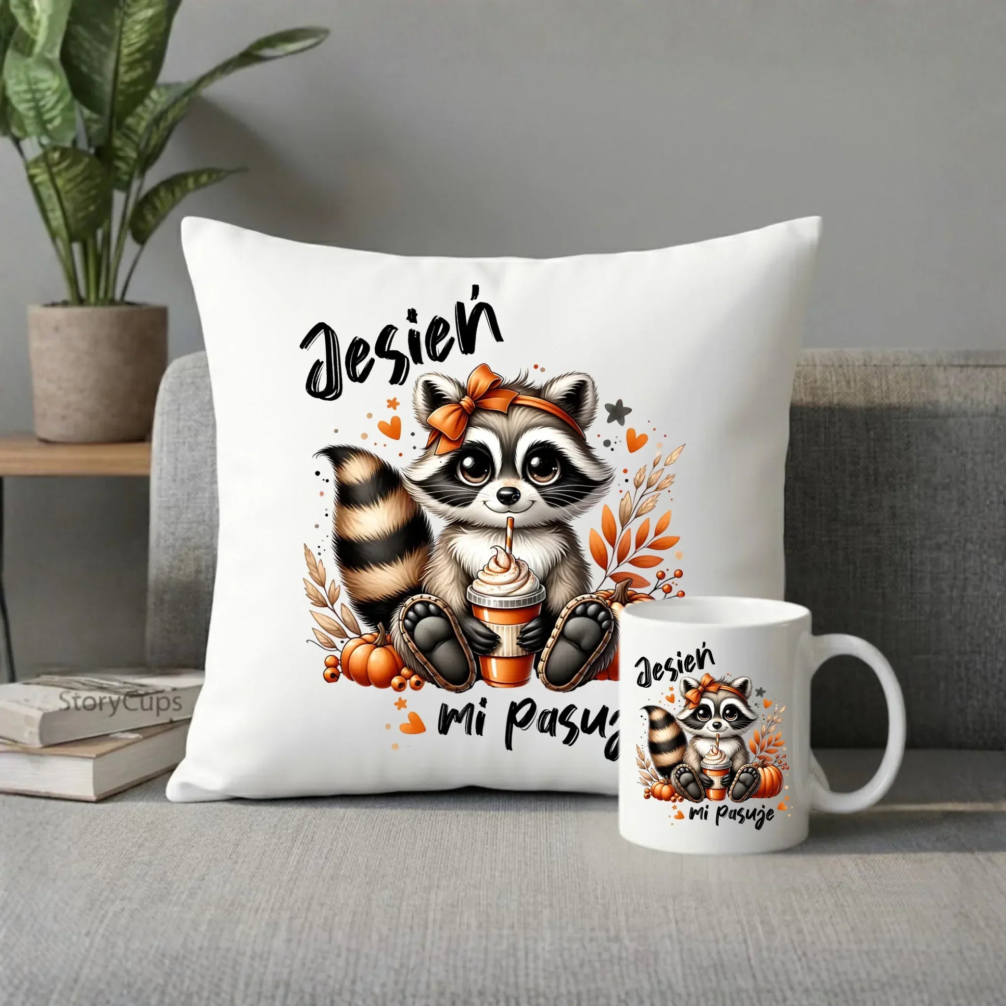 Zestaw poduszka i kubek jesienny - Jesień mi pasuje JS25 - StoryCups.pl