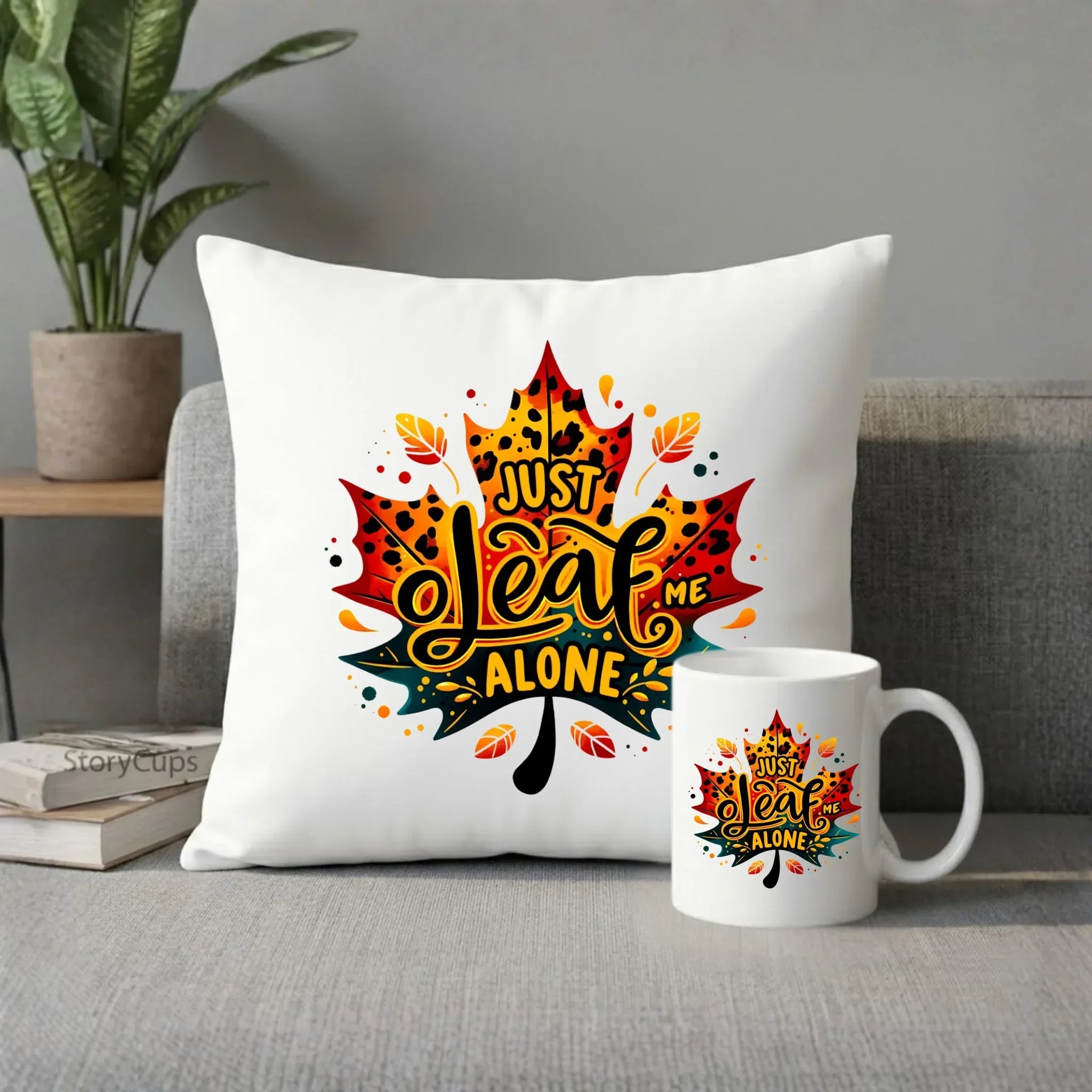 Zestaw poduszka i kubek jesienny - Just leaf me alone JS22 - StoryCups.pl