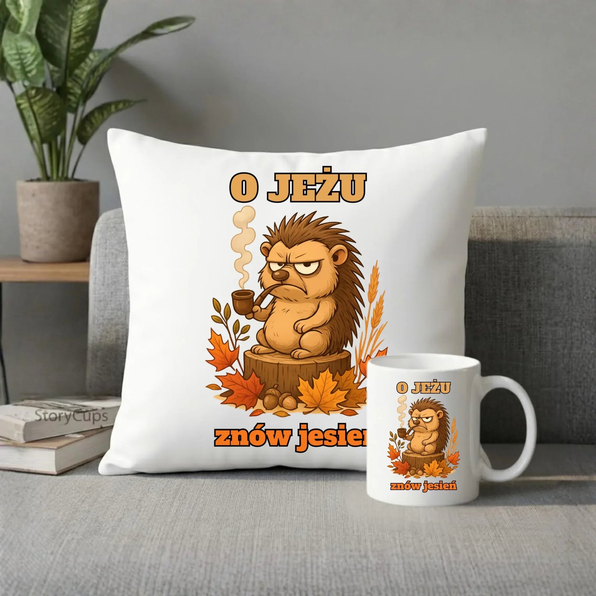 Zestaw poduszka i kubek jesienny - O jeżu znów jesień JS20 - StoryCups.pl
