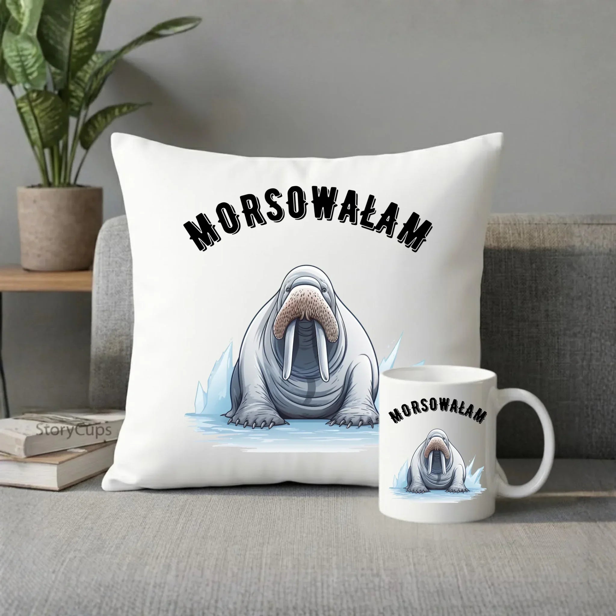 Zestaw poduszka i kubek - prezent dla morsa - Morsowałam - Mors HM18 - StoryCups.pl
