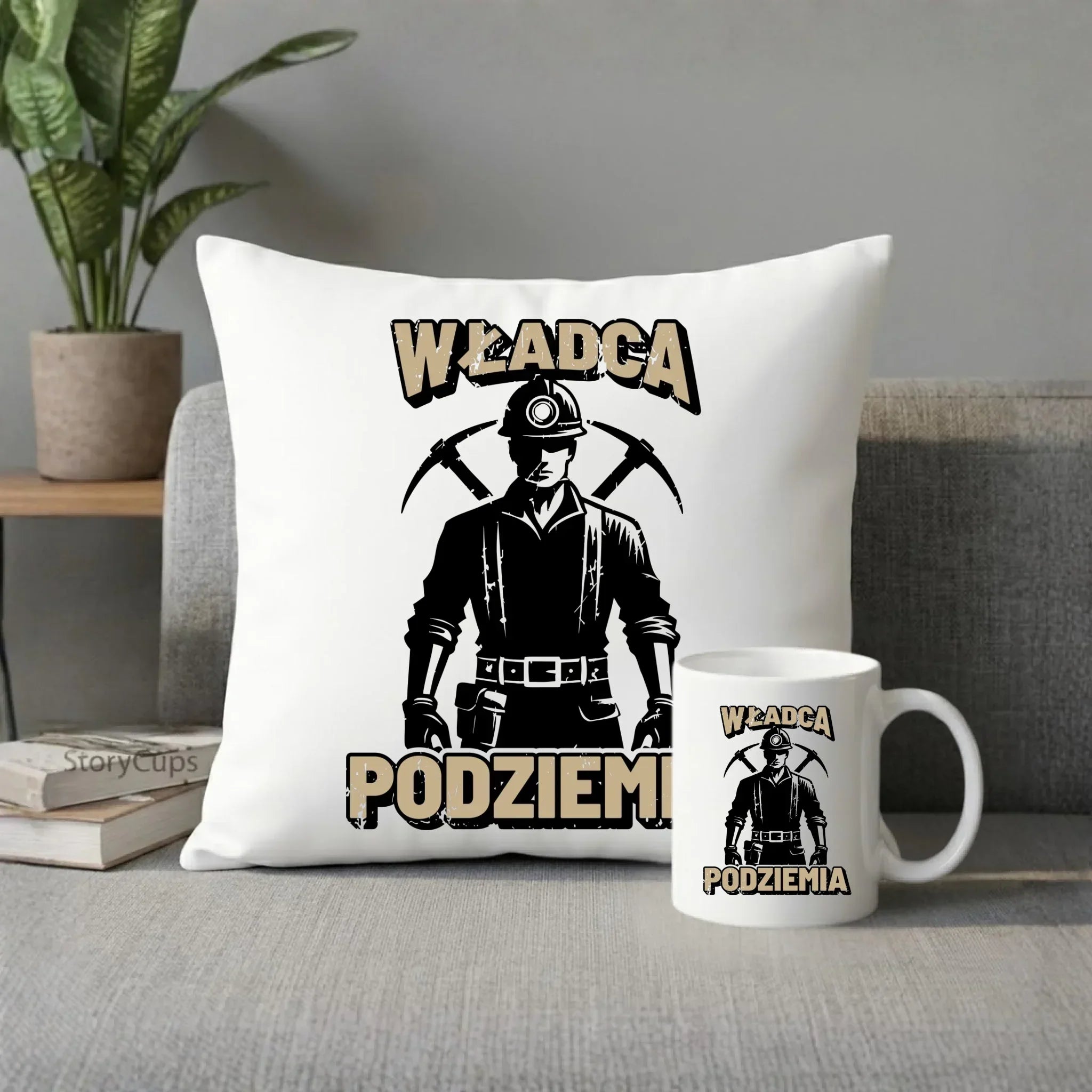 Zestaw poduszka i kubek - prezent dla górnika - Władca podziemia G25 - StoryCups.pl