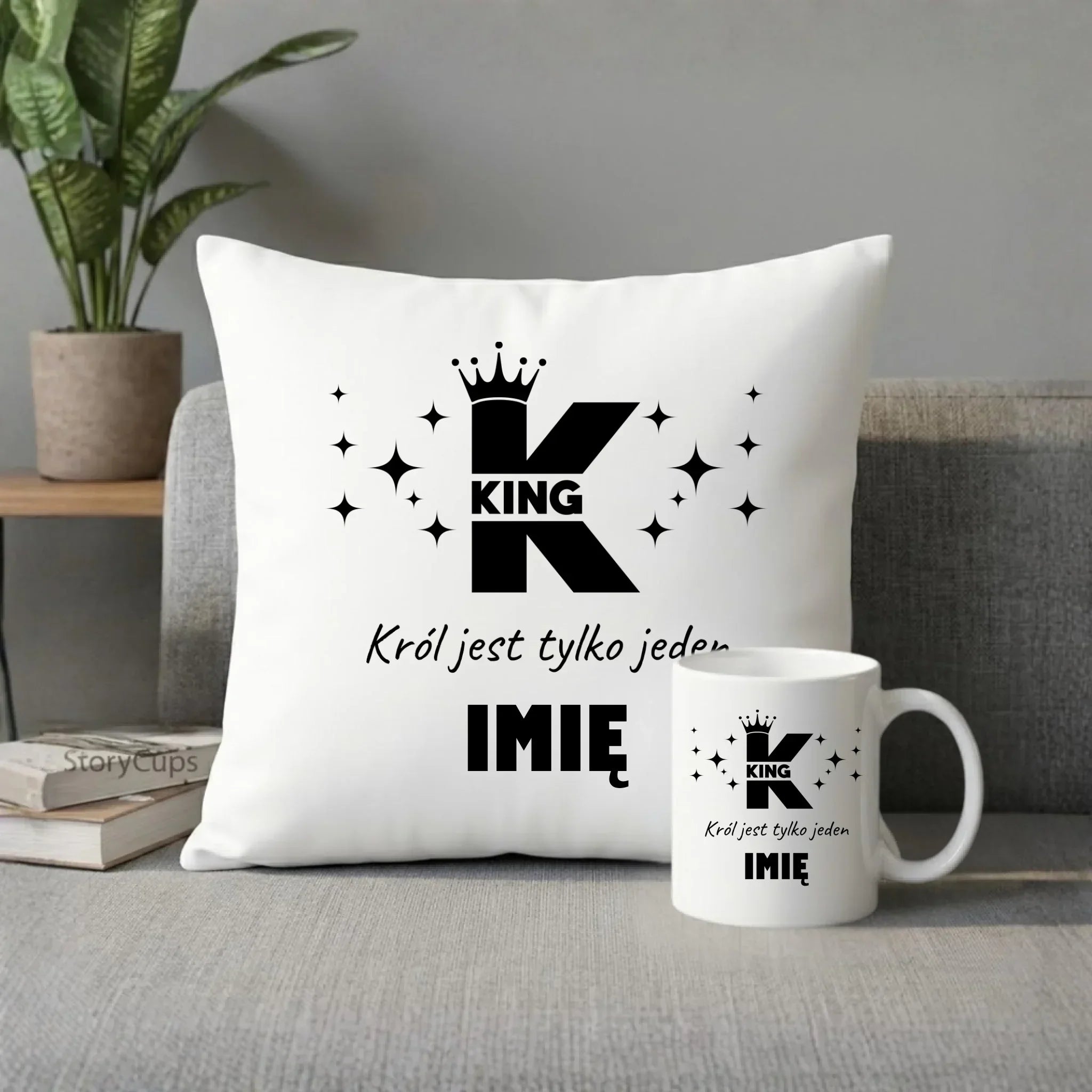 Zestaw poduszka i kubek dla niego - King Król jest tylko jeden - personalizowany W40 - StoryCups.pl