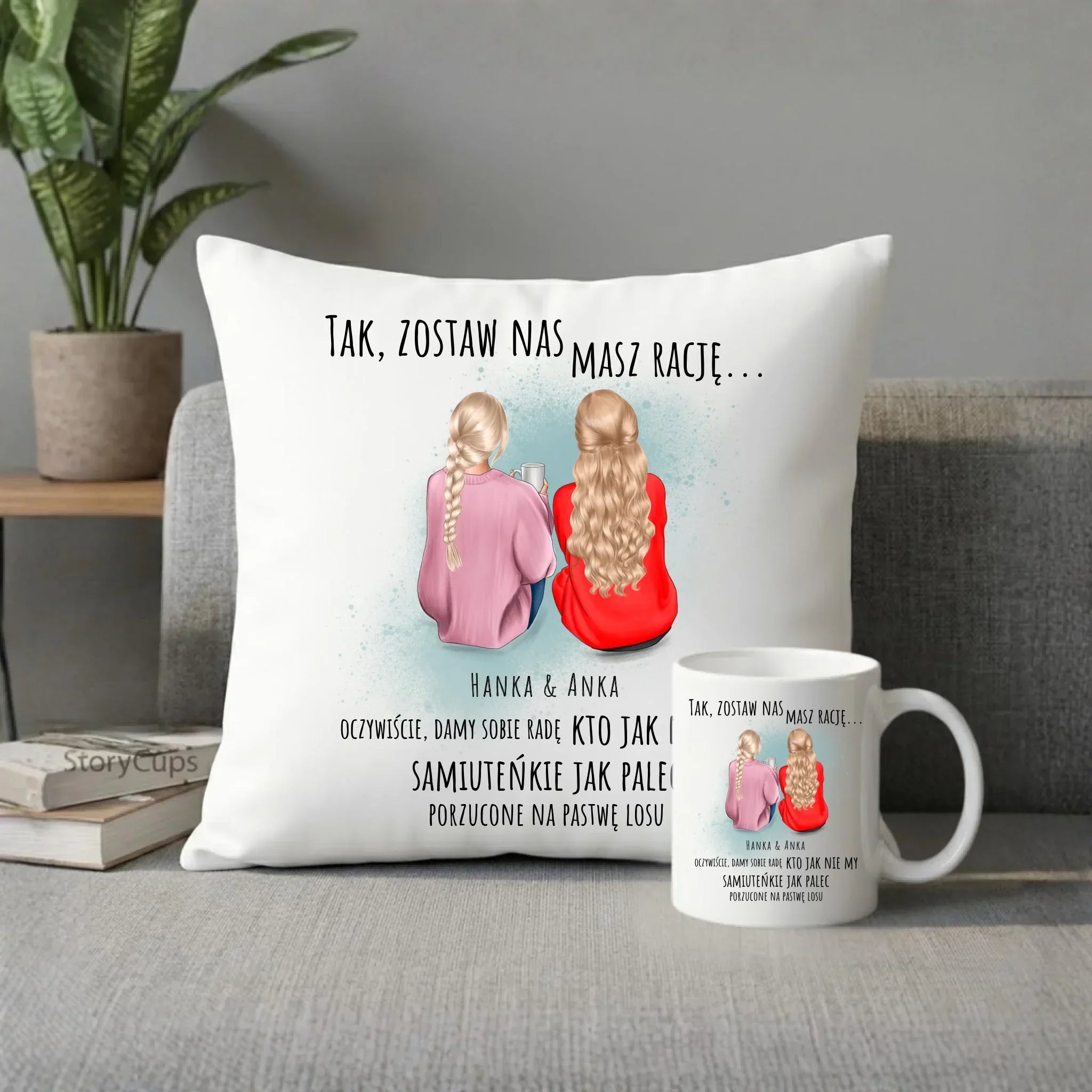Zestaw poduszka i kubek na odejście z pracy - prezent od koleżanek - 2-5 osób personalizowany OP16 - StoryCups.pl