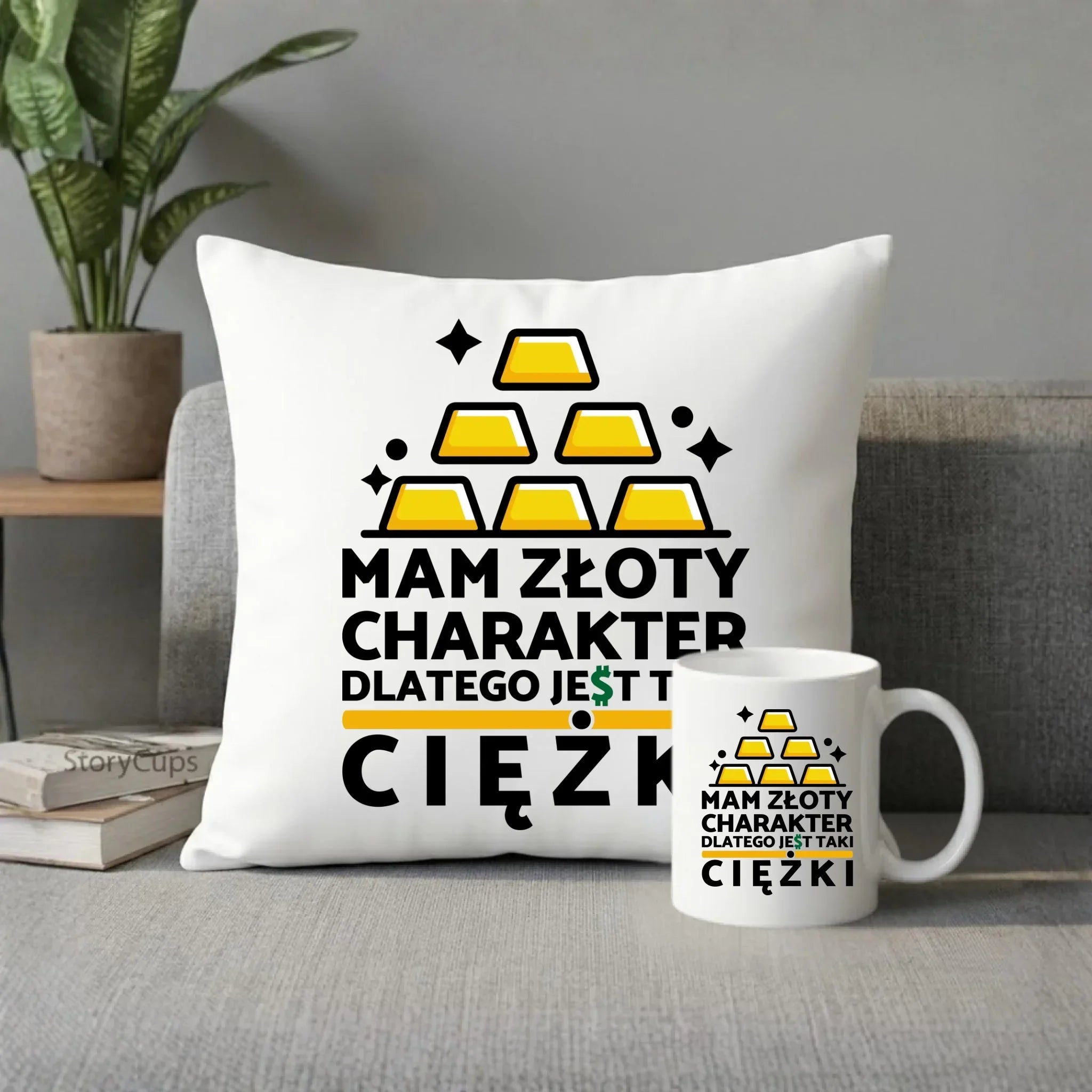 Zestaw poduszka i kubek - prezent dla chłopaka - Złoty charakter DCH16 - StoryCups.pl