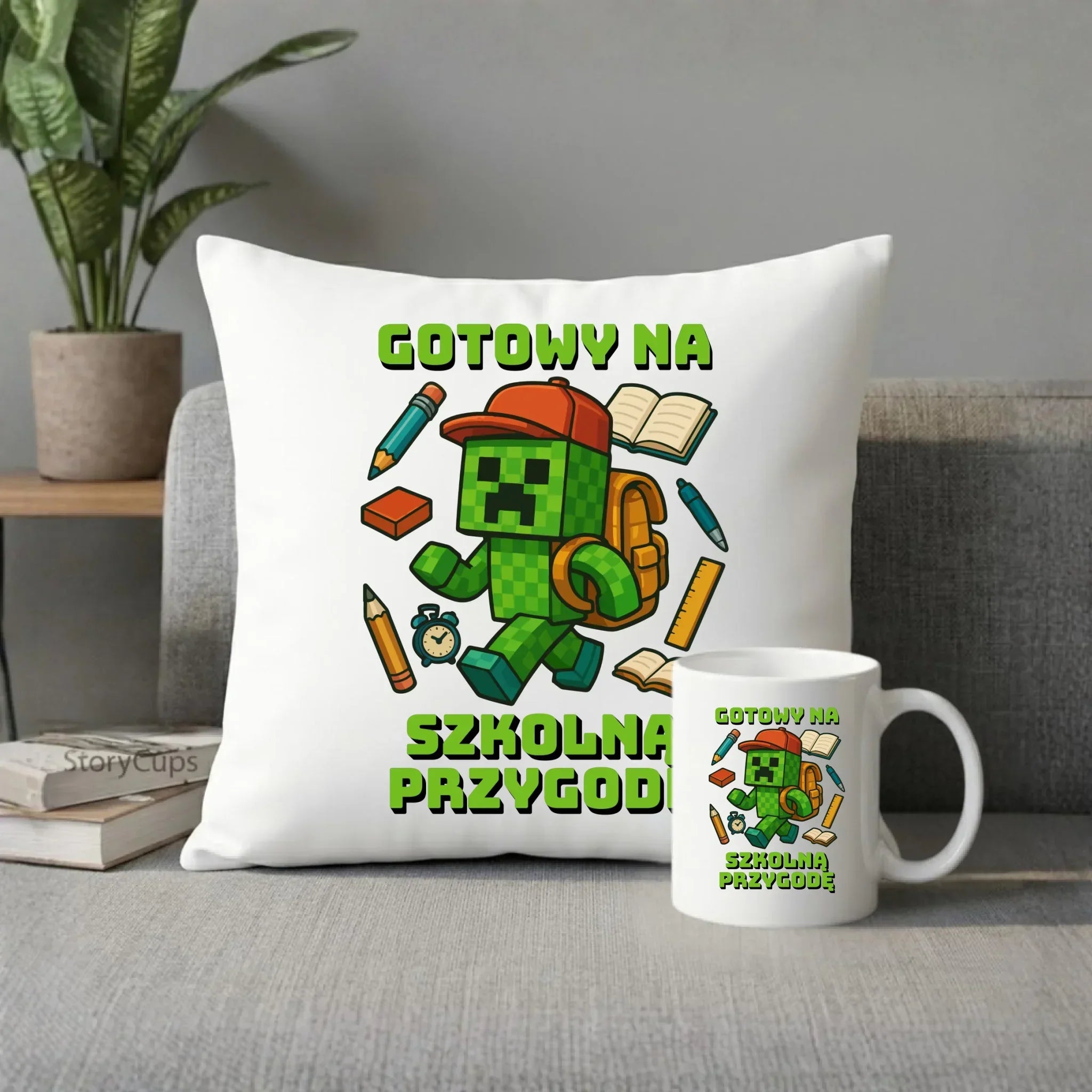 Zestaw poduszka i kubek szkoła - Gotowy na szkołę - gamer do szkoły - SZ13 - StoryCups.pl