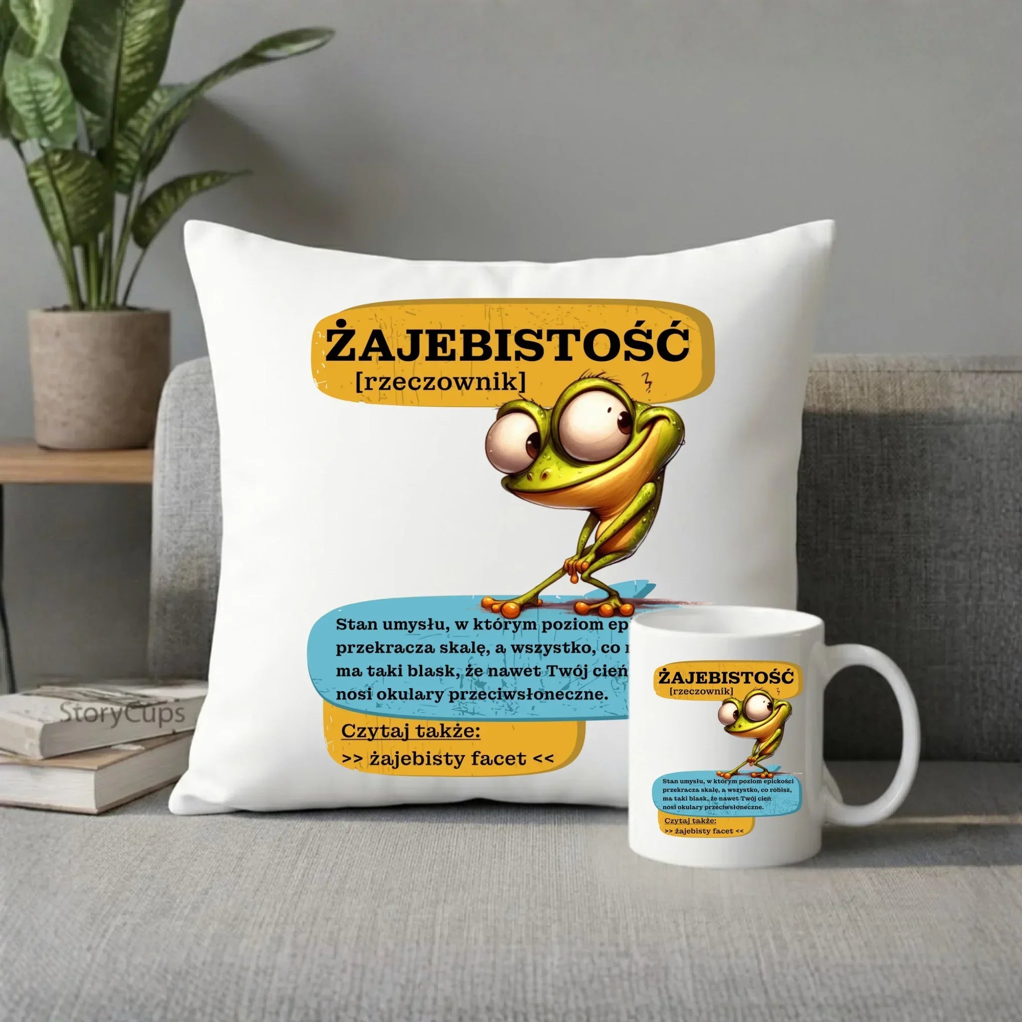 Zestaw poduszka i kubek - Żajebistość [rzeczownik] prezent na Dzień Chłopaka DCH06 - StoryCups.pl
