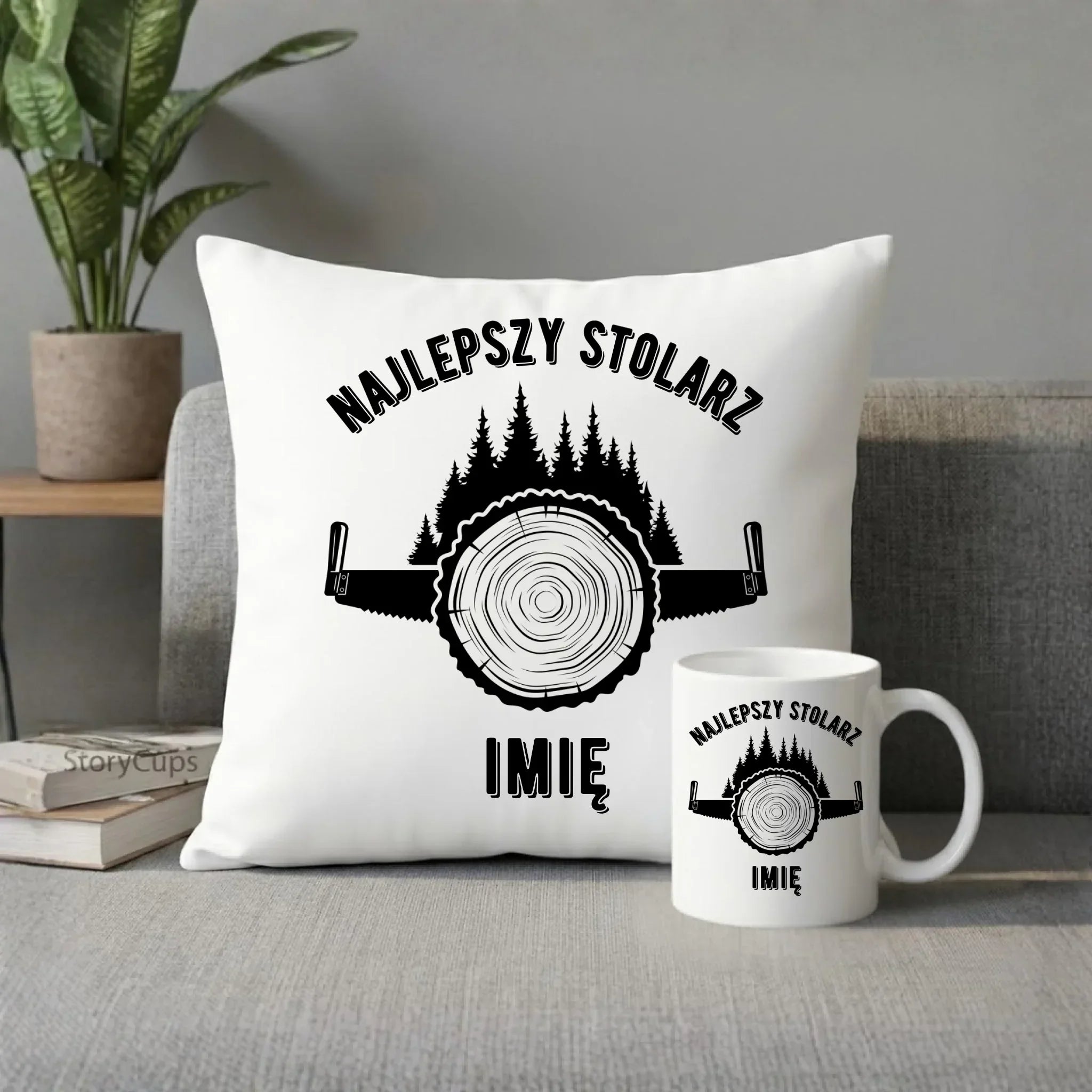 Zestaw poduszka i kubek dla stolarza - Najlepszy stolarz - personalizowany ZS01 - StoryCups.pl