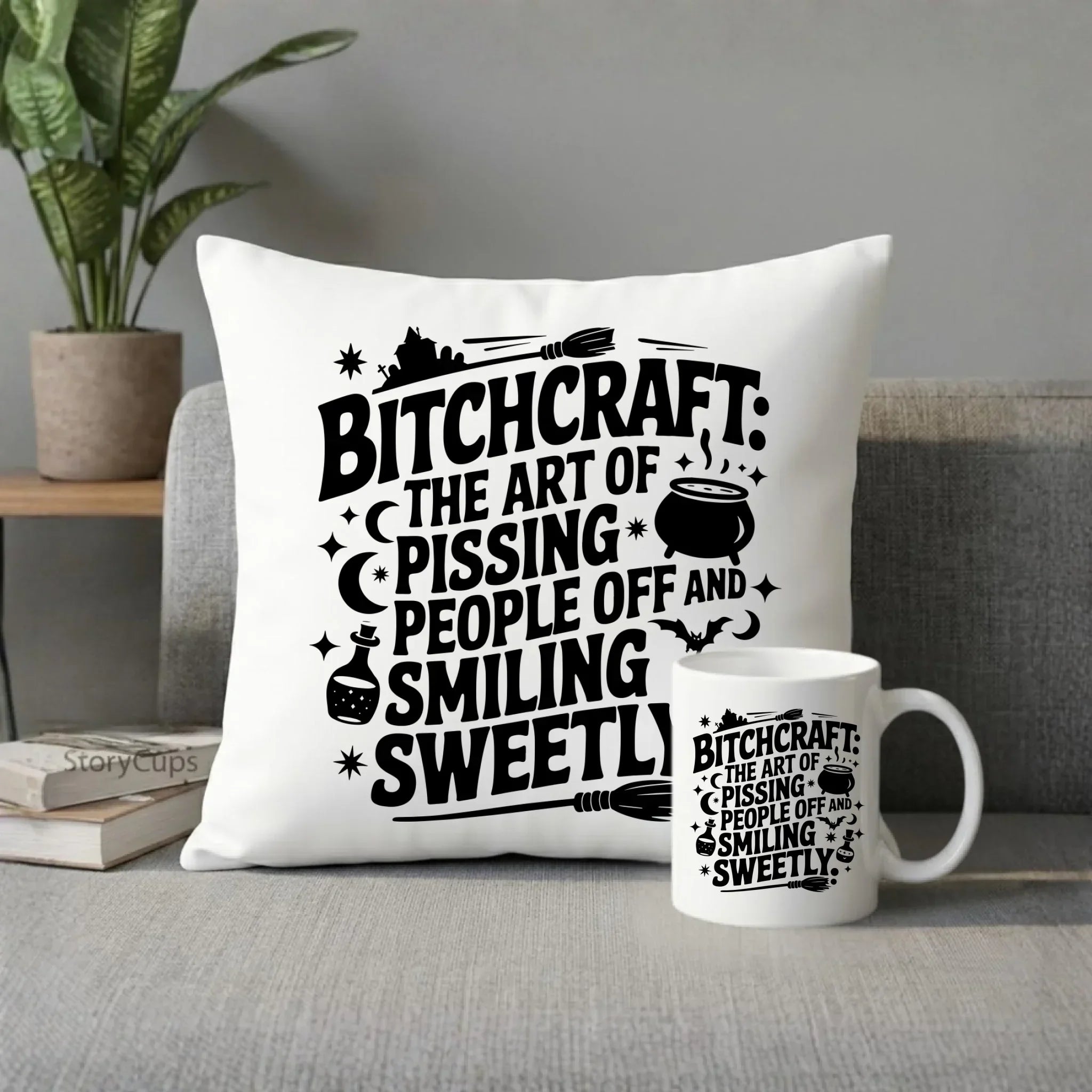 Zestaw poduszka i kubek na Halloween - Bitchcraft HL25 - StoryCups.pl