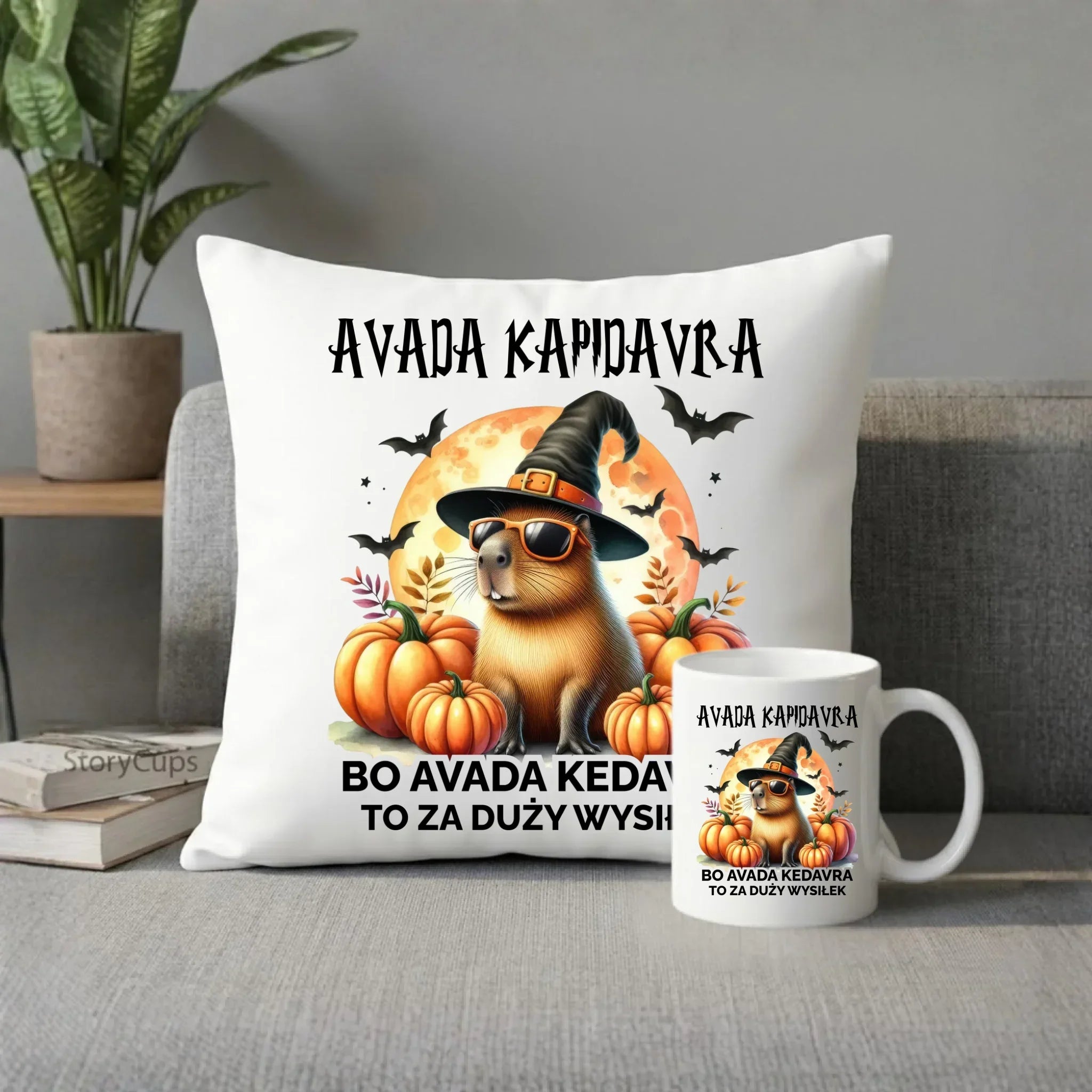 Zestaw poduszka i kubek halloweenowy - Kapibara - Avada Kapidavra HL21 - StoryCups.pl
