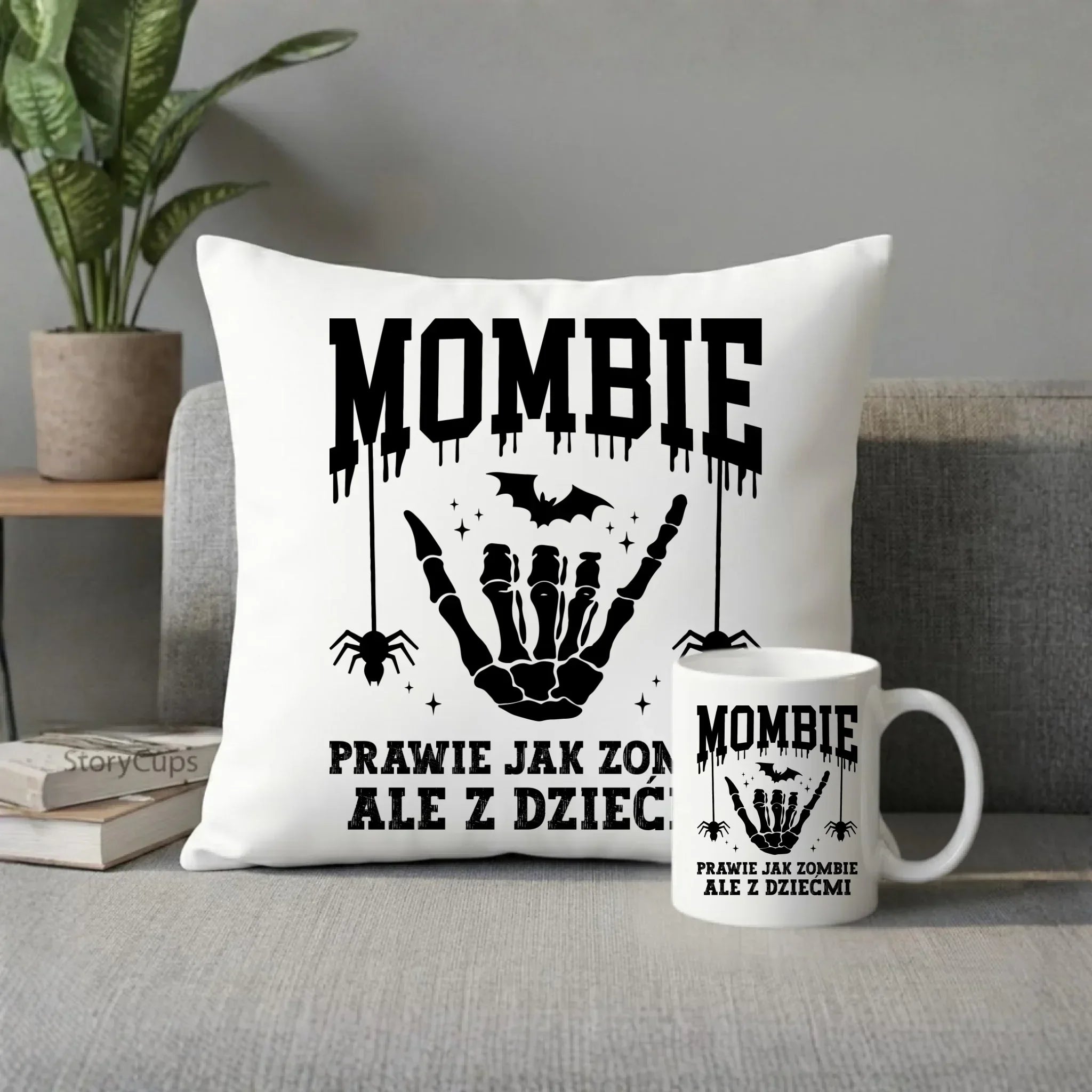 Zestaw poduszka i kubek dla mamy - Mombie - zombie z dziećmi HL18 - StoryCups.pl