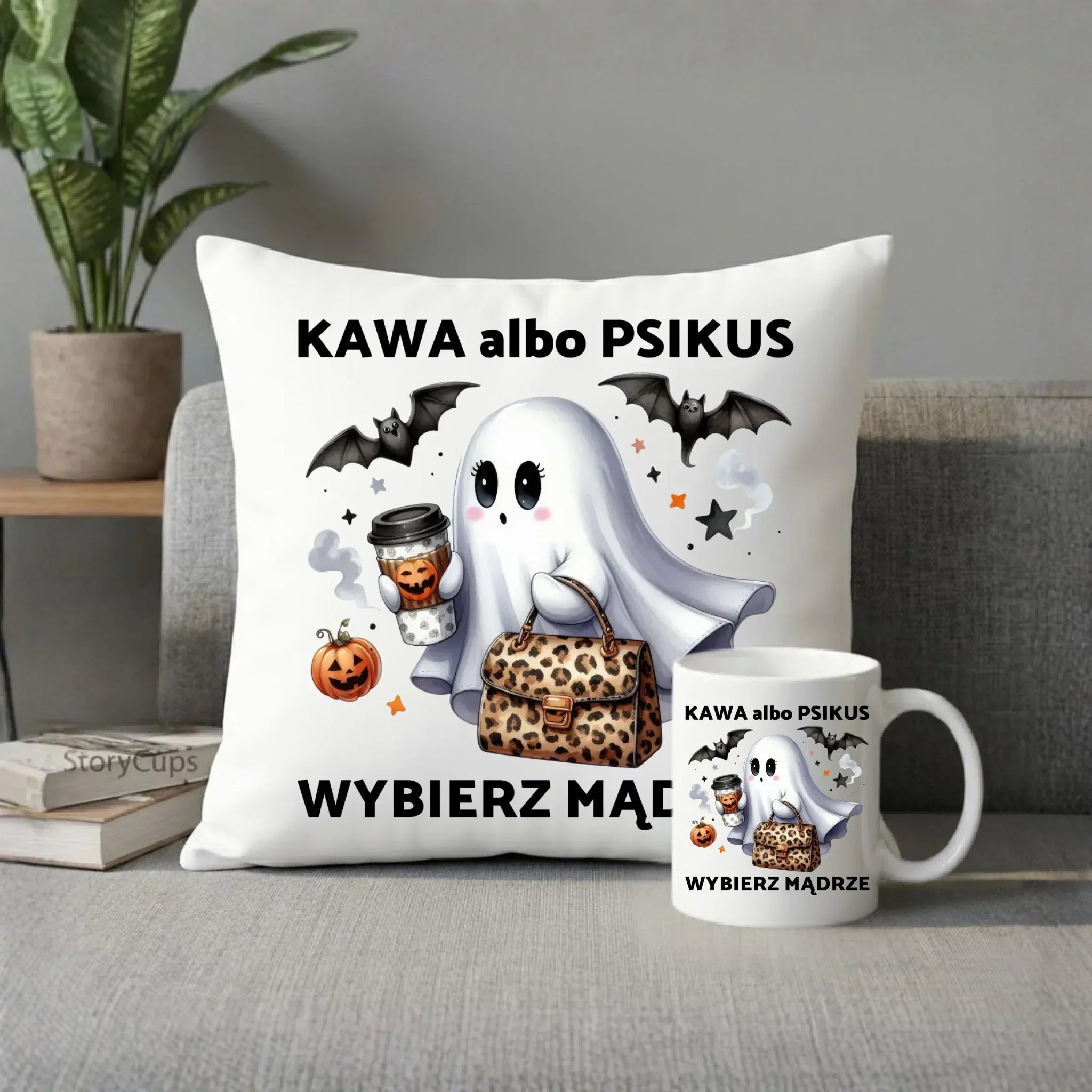 Zestaw poduszka i kubek halloweenowy - Cute ghost girl HL07 - StoryCups.pl