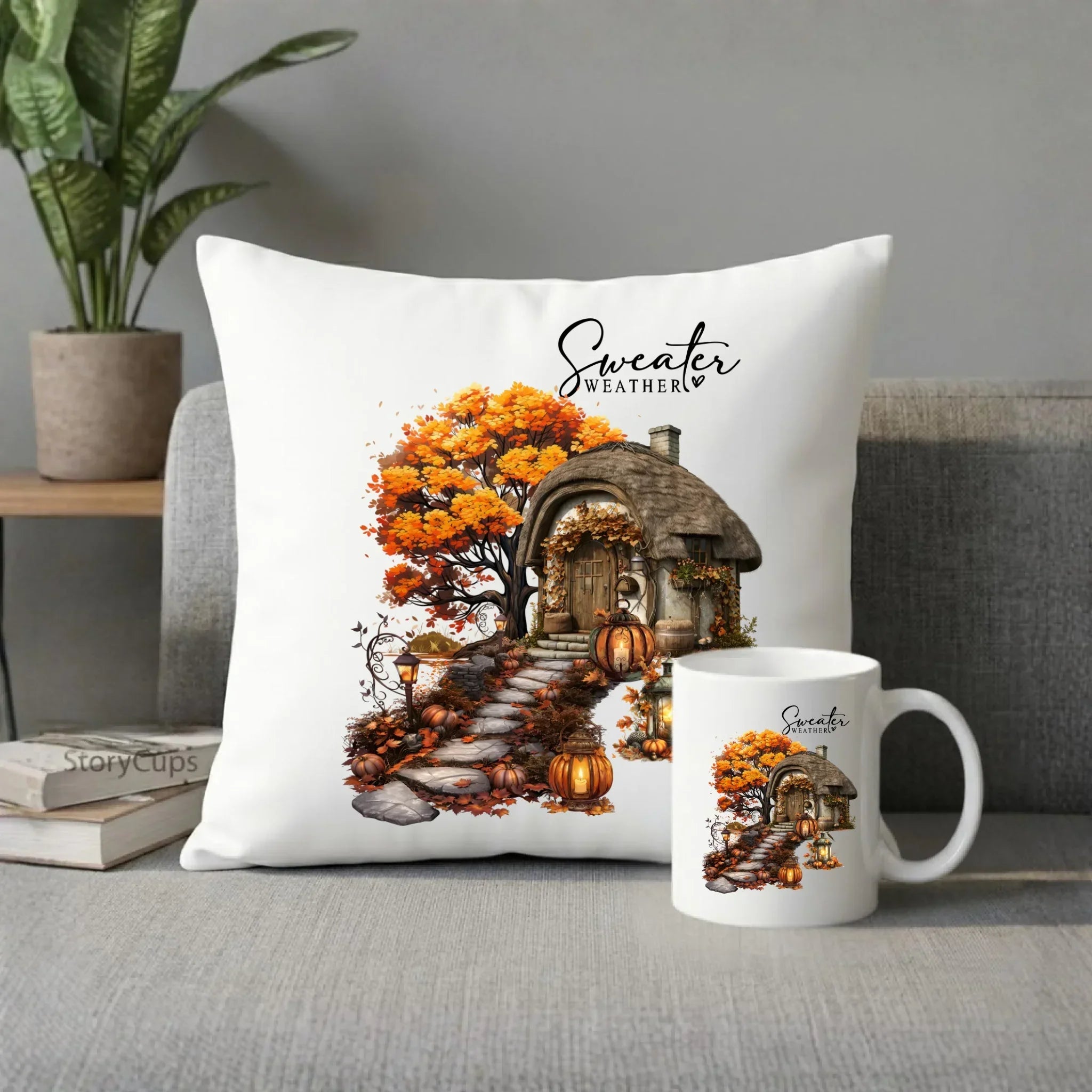 Zestaw poduszka i kubek jesienny - Sweater weather JS15 - StoryCups.pl